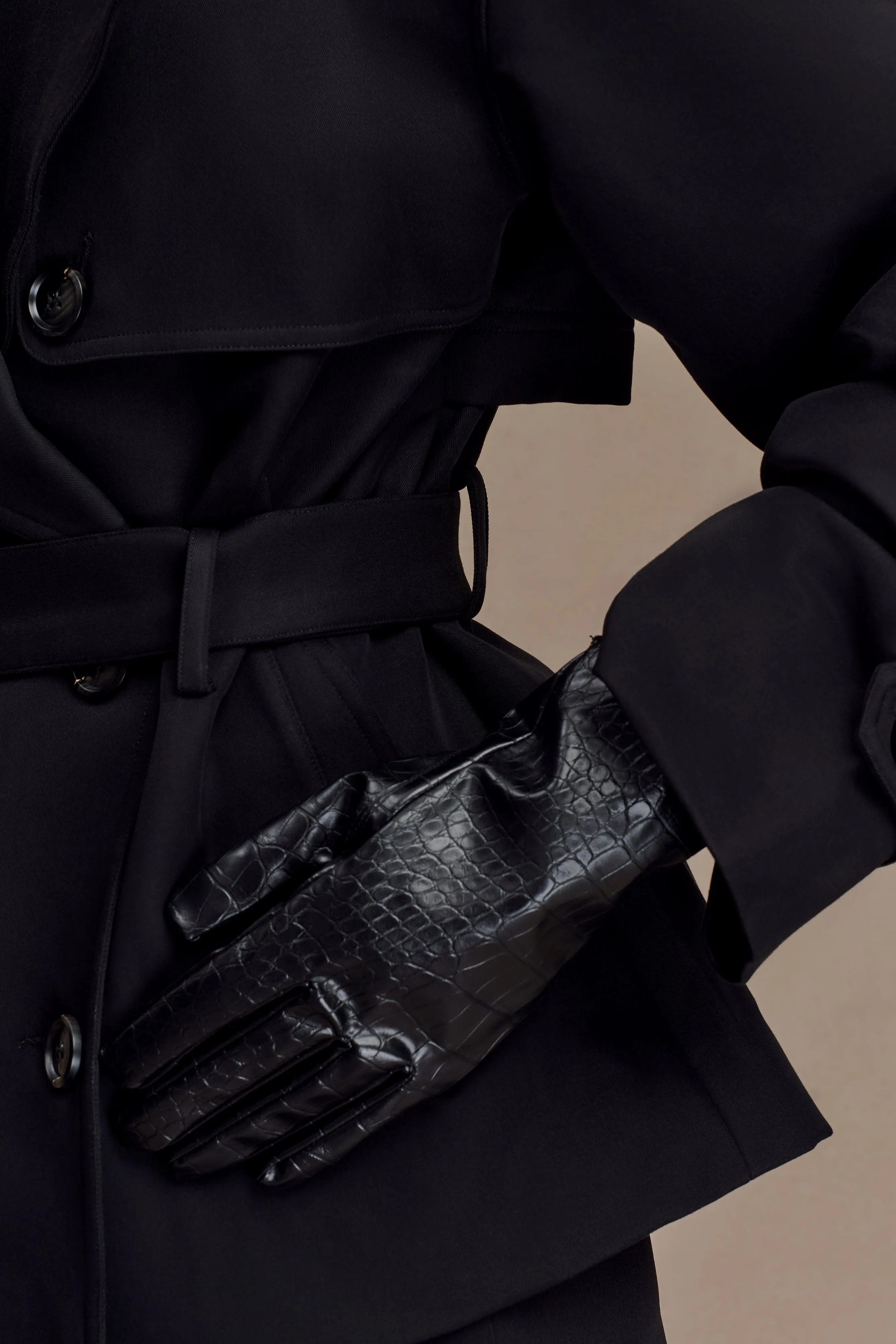 Atlas Faux Leather Crocodile Gloves - Black sold by Meshki product image thumbnail 2