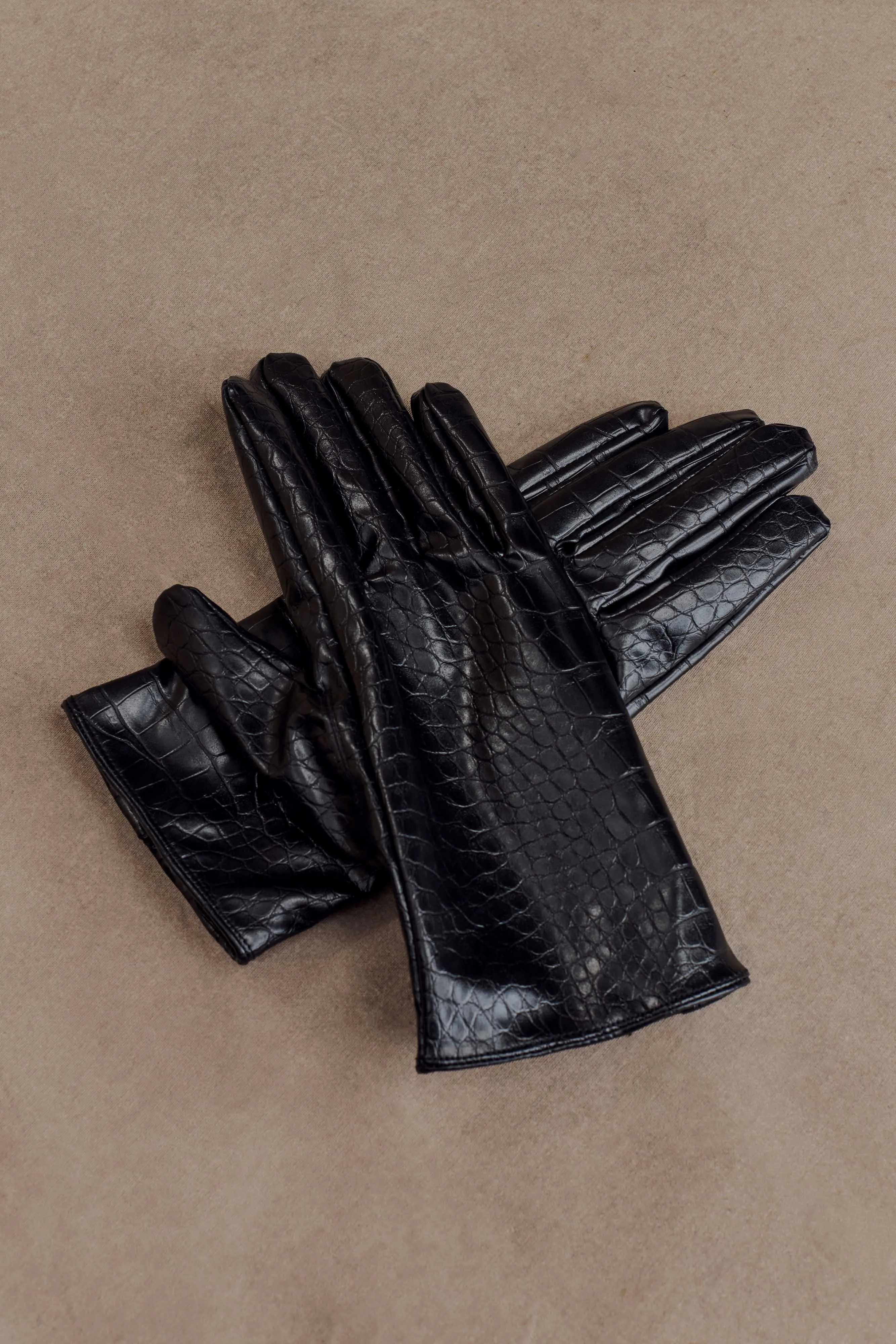 Atlas Faux Leather Crocodile Gloves - Black sold by Meshki product image thumbnail 3