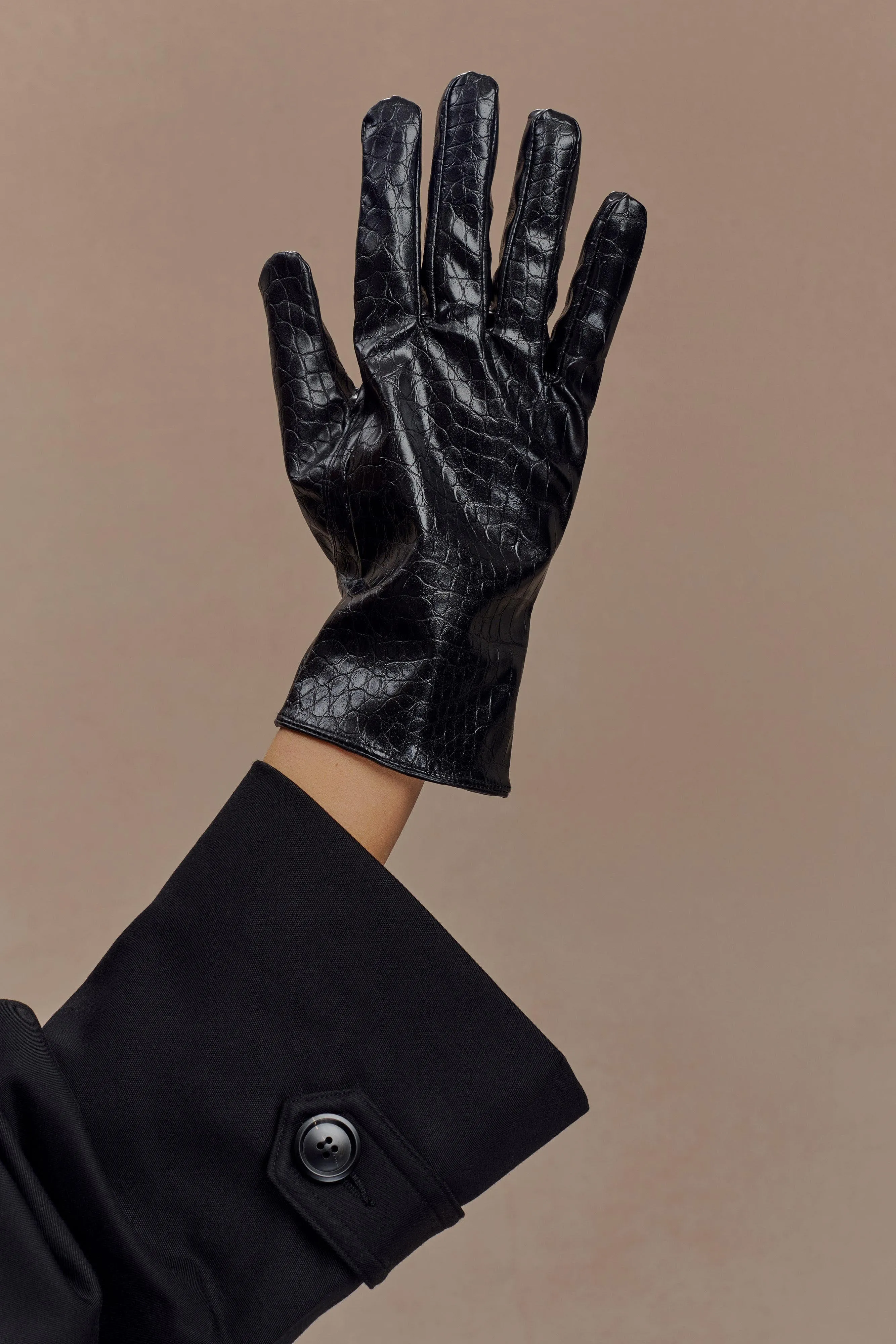 Atlas Faux Leather Crocodile Gloves - Black sold by Meshki product image thumbnail 4