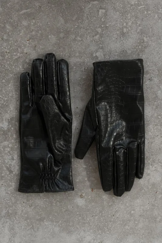 Atlas Faux Leather Crocodile Gloves - Black sold by Meshki