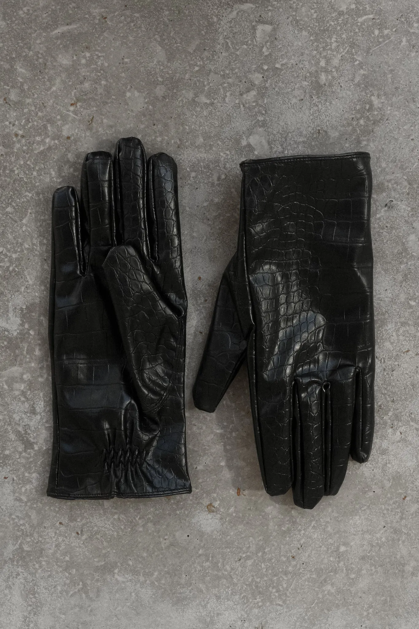 Atlas Faux Leather Crocodile Gloves - Black sold by Meshki
