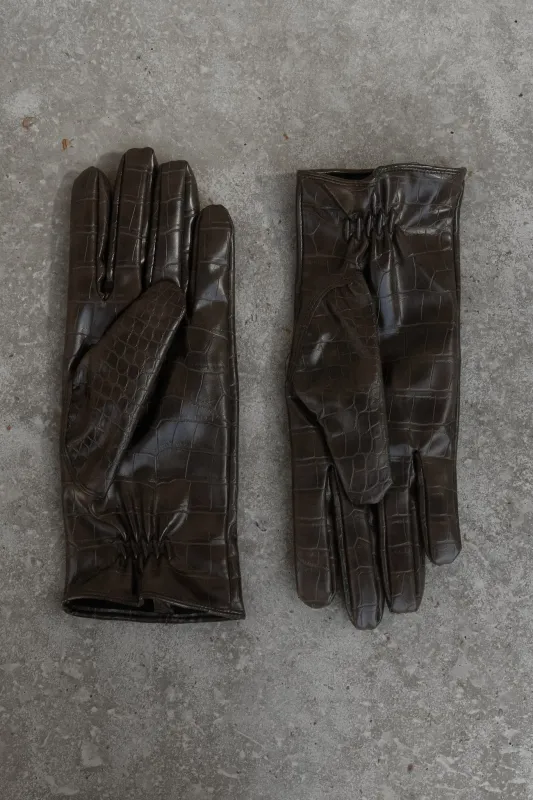 Atlas Faux Leather Crocodile Gloves - Chocolate sold by Meshki