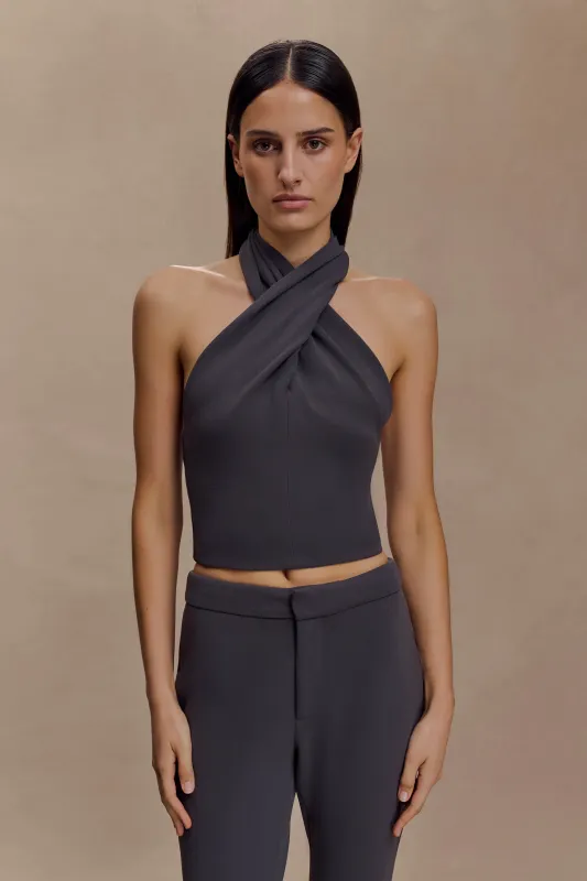 Marion Cross Over Top - Charcoal Shadow sold by Meshki