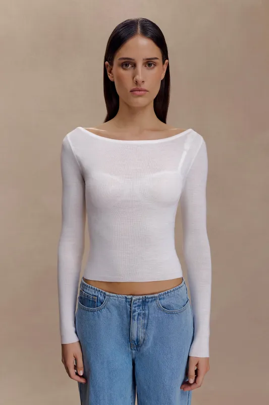Paedyn Merino Wool Ribbed Long Sleeve Top - Ivory sold by Meshki