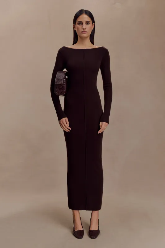 Cleona Merino Wool Ribbed Long Sleeve Maxi Dress - Deep Chocolate sold by Meshki