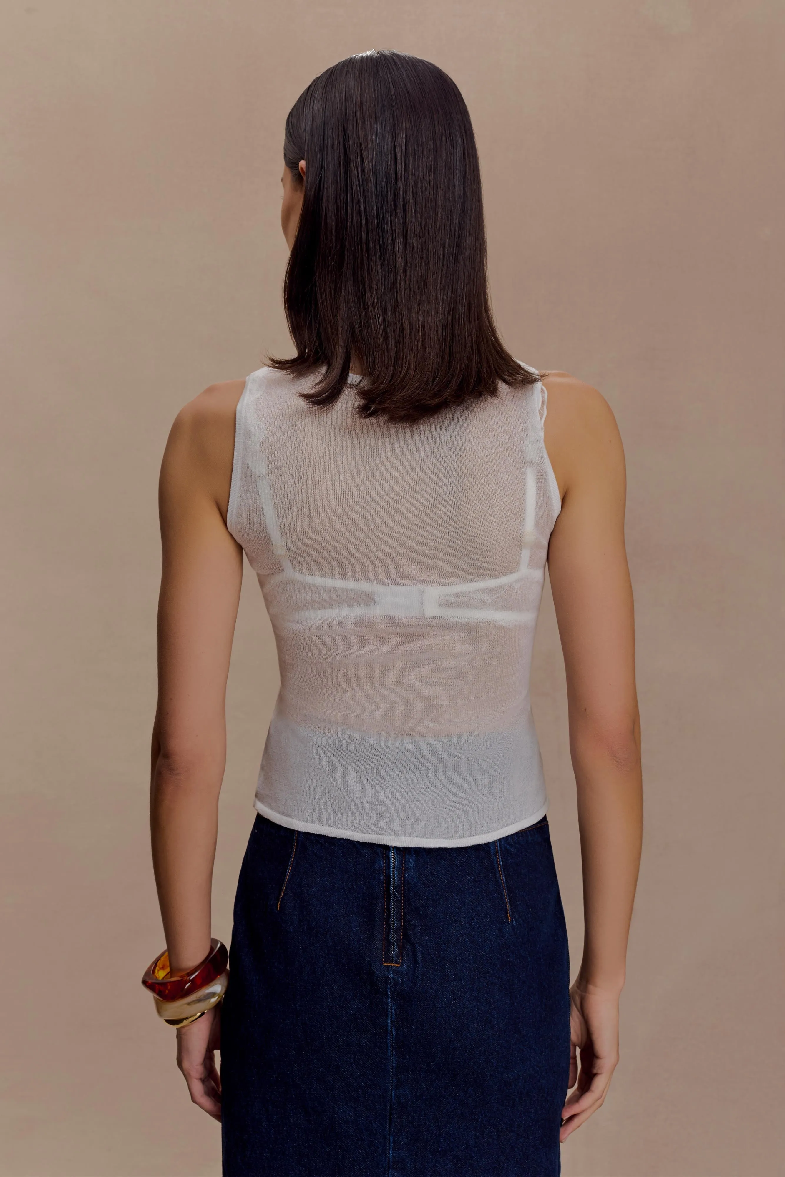 Dollie Sheer Knit Tank Top - Ivory sold by Meshki product image thumbnail 2