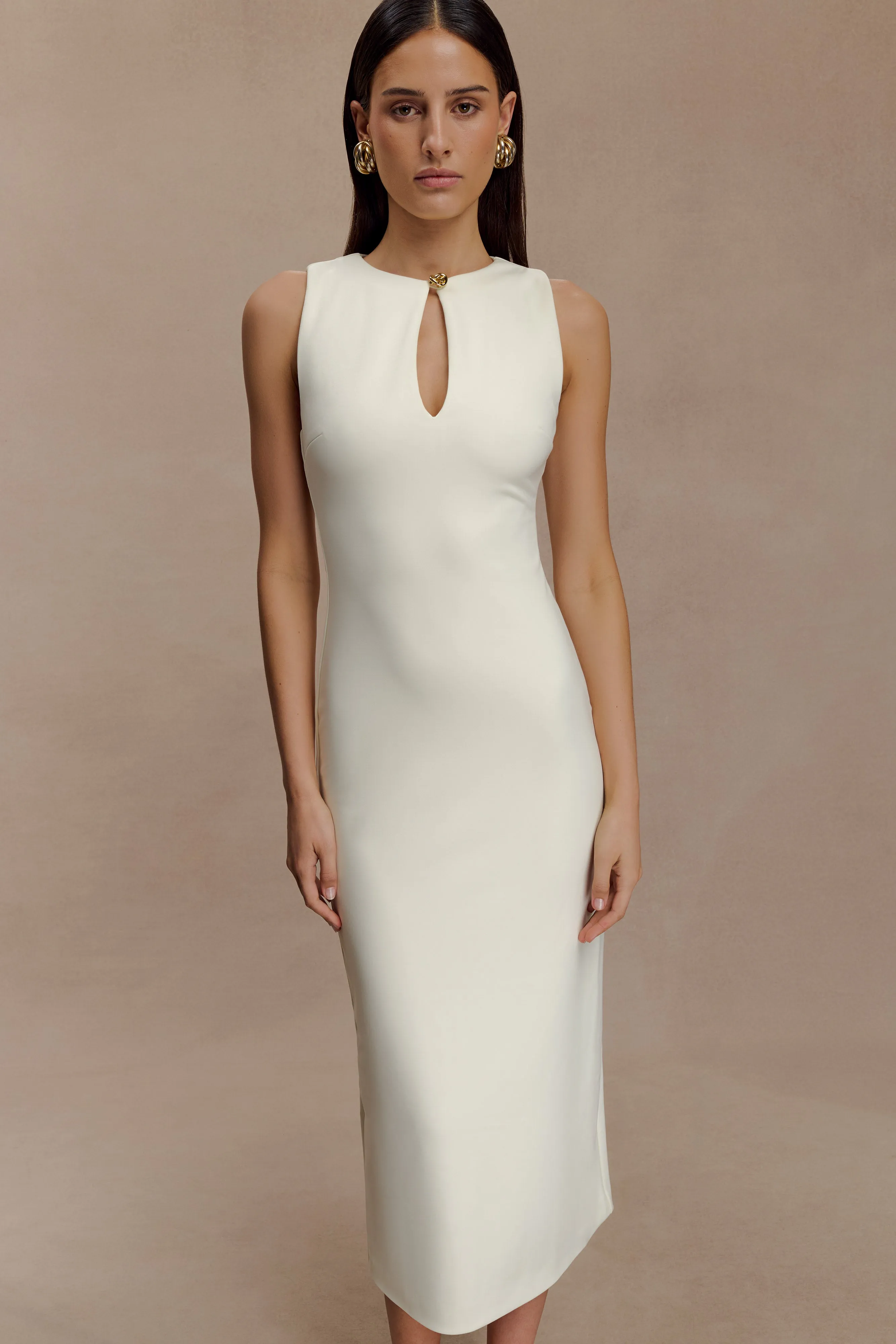 Norah Sleeveless Crepe Midi Dress - Ivory sold by Meshki product image thumbnail 5