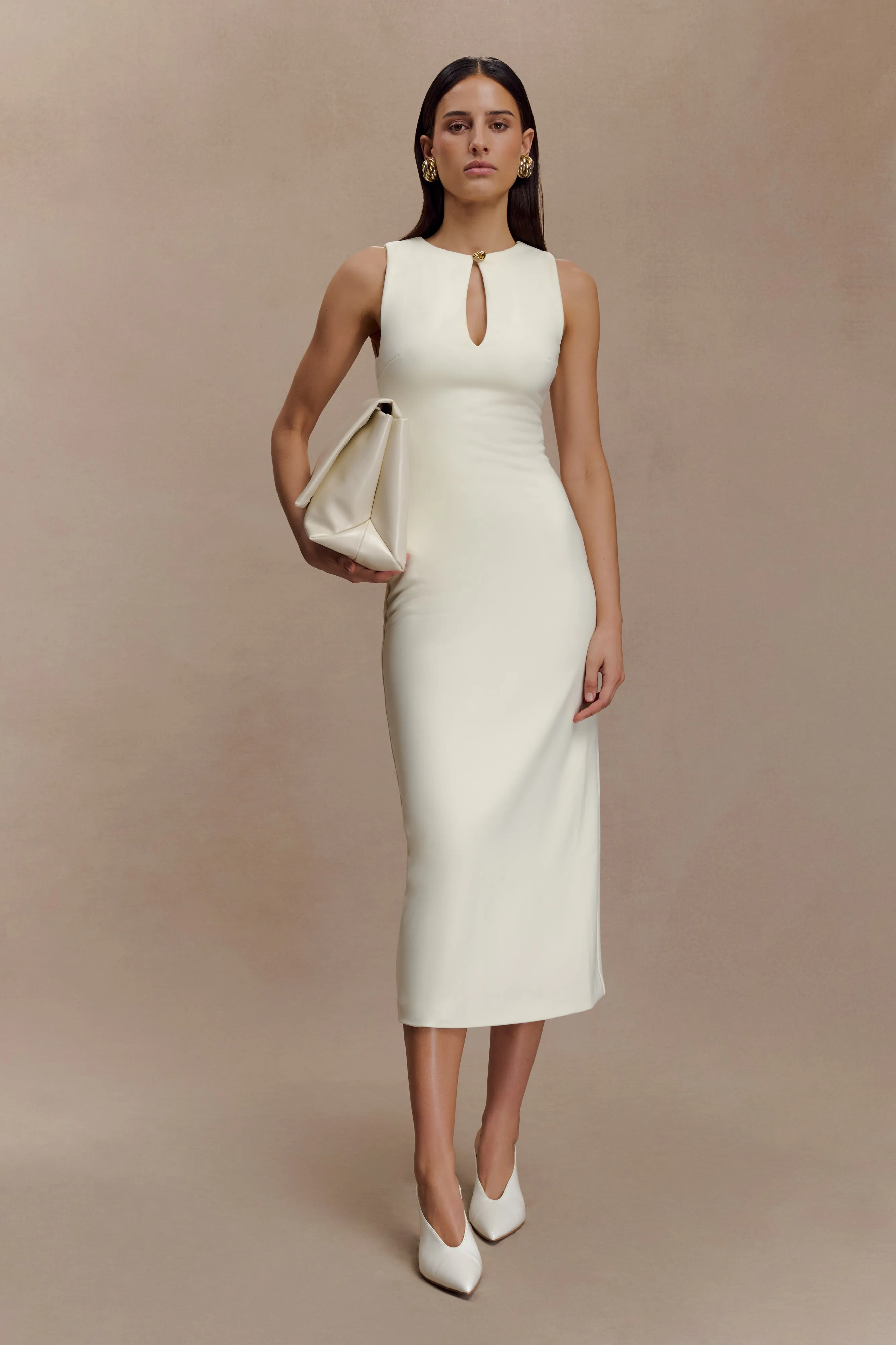 Norah Sleeveless Crepe Midi Dress - Ivory sold by Meshki