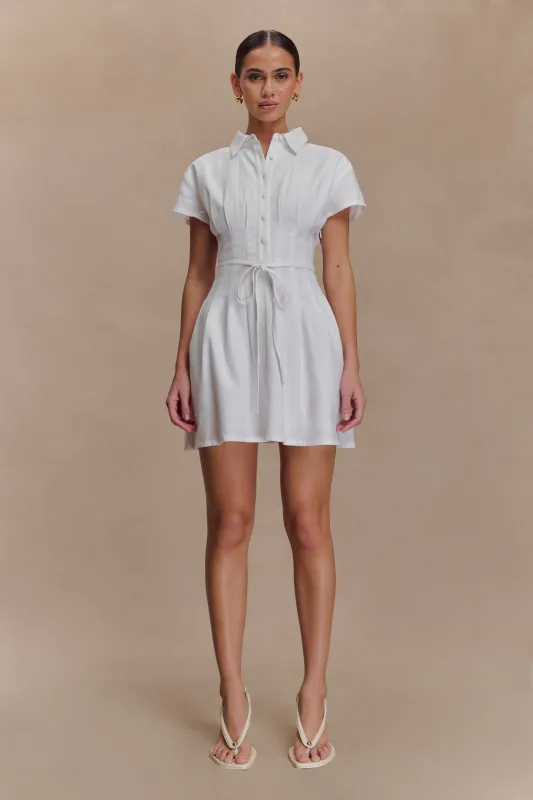 Aysha Buttoned Linen Mini Dress - White sold by Meshki