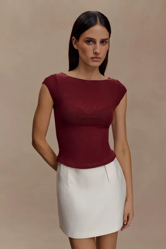 Romana Short Sleeve Mesh Top - Burgundy sold by Meshki