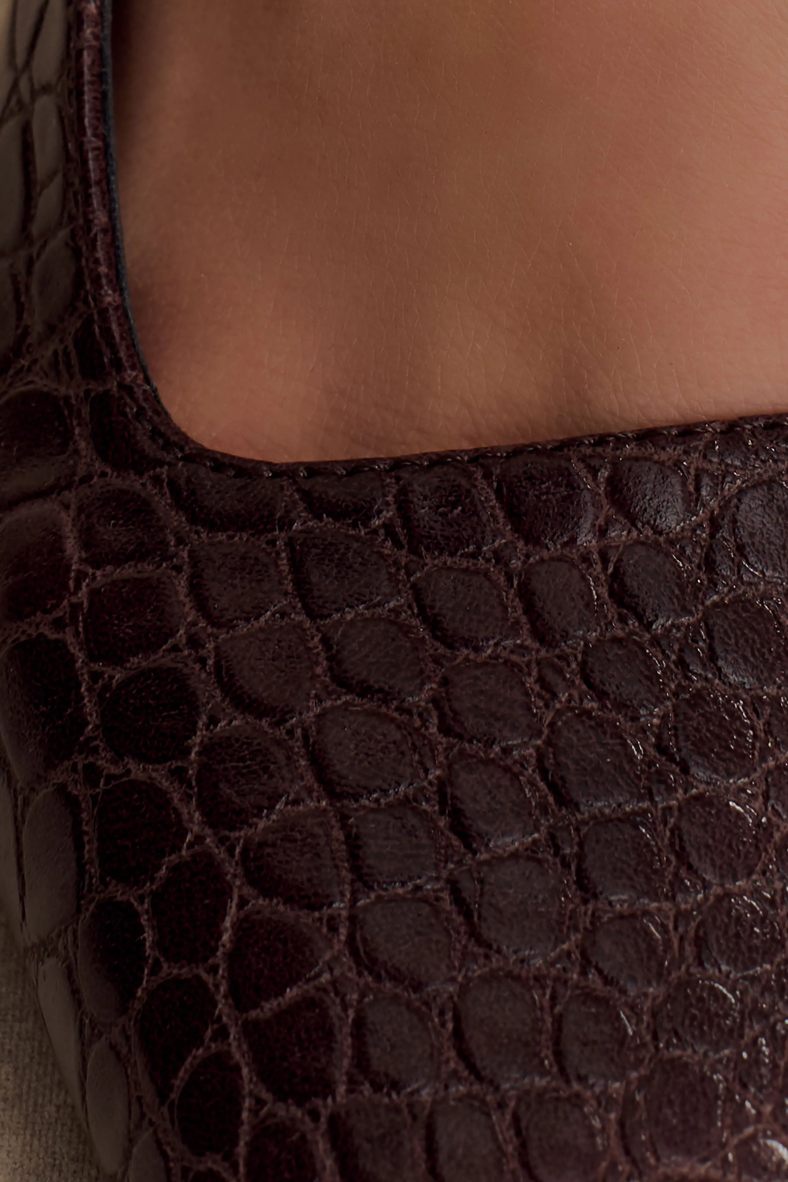 Maren Faux Leather Crocodile Heel - Chocolate sold by Meshki product image thumbnail 4