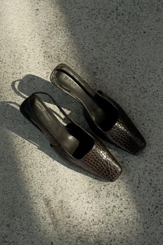 Maren Faux Leather Crocodile Heel - Chocolate sold by Meshki