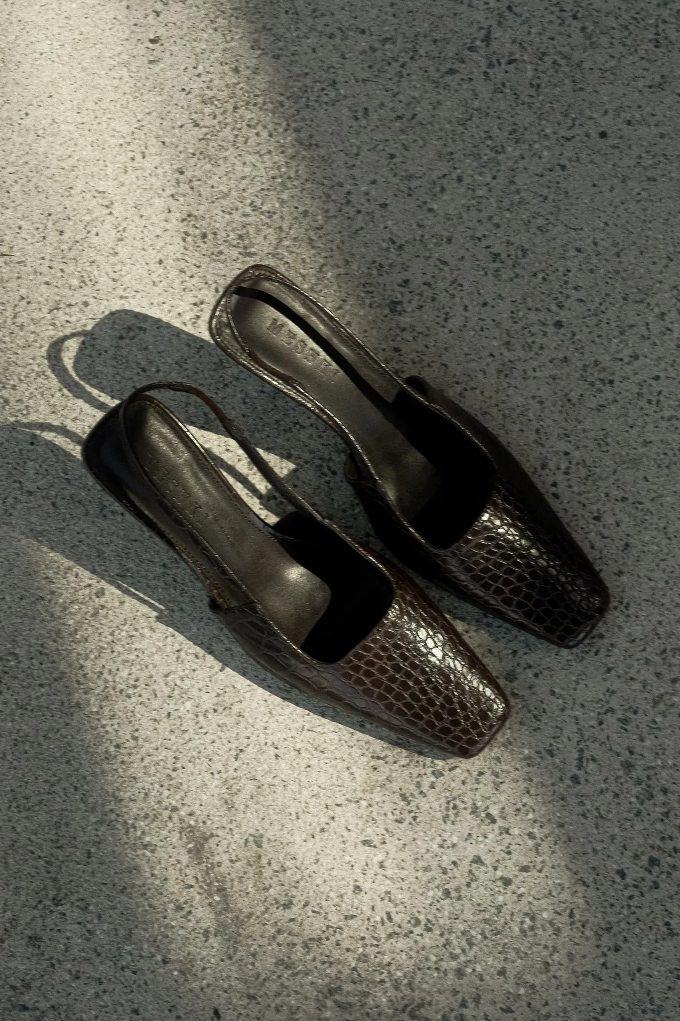 Maren Faux Leather Crocodile Heel - Chocolate sold by Meshki