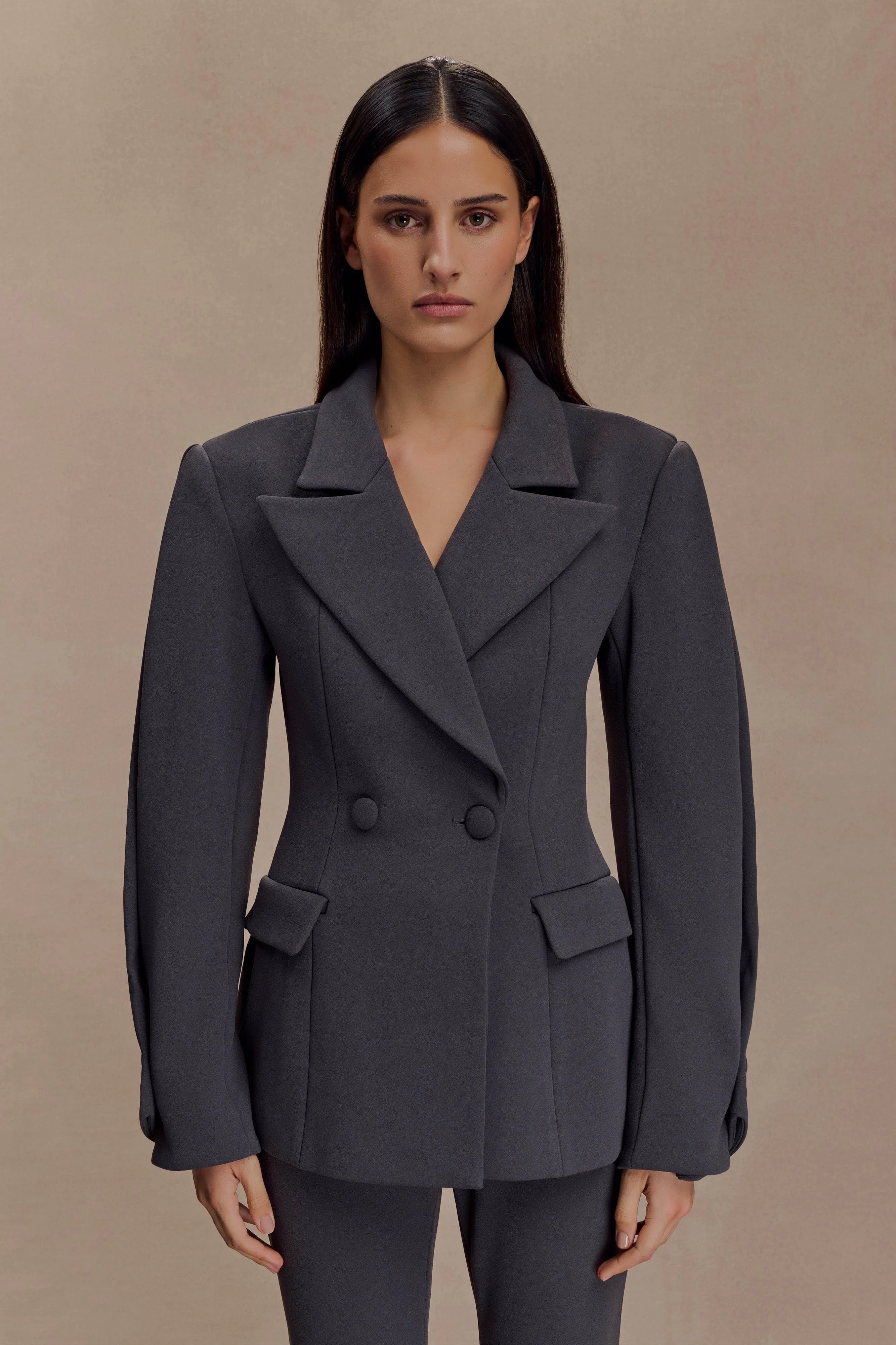 Wesley Structured Blazer - Charcoal Shadow sold by Meshki