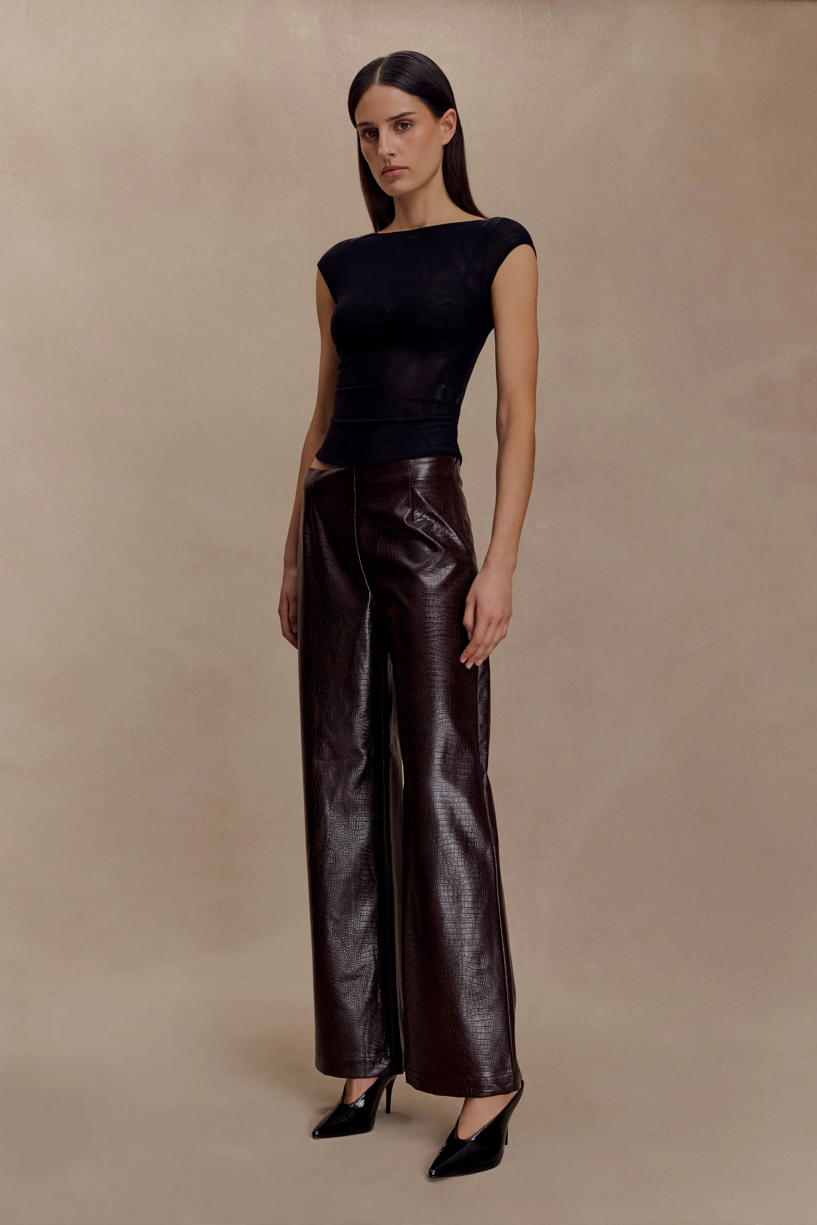Henry Croc Faux Leather Straight Leg Pants - Dark Chocolate sold by Meshki product image thumbnail 4