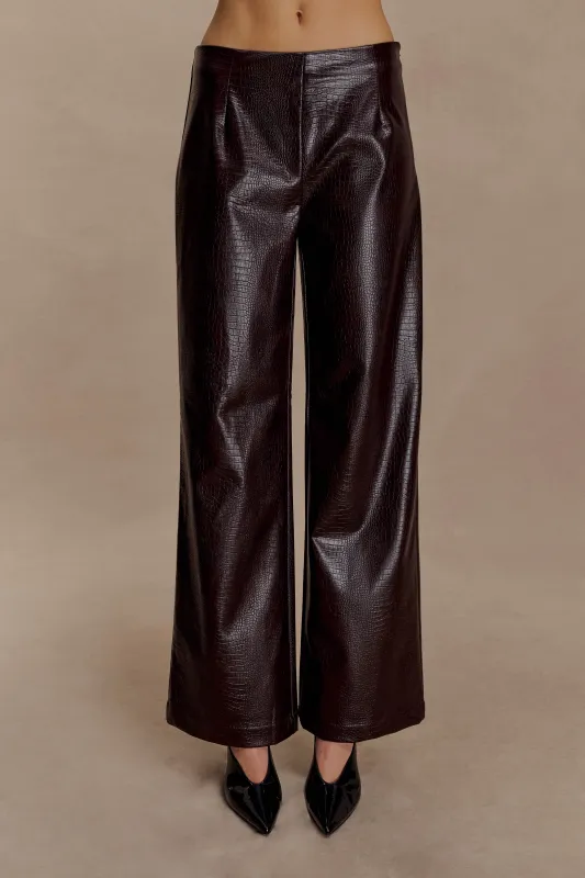 Henry Croc Faux Leather Straight Leg Pants - Dark Chocolate sold by Meshki