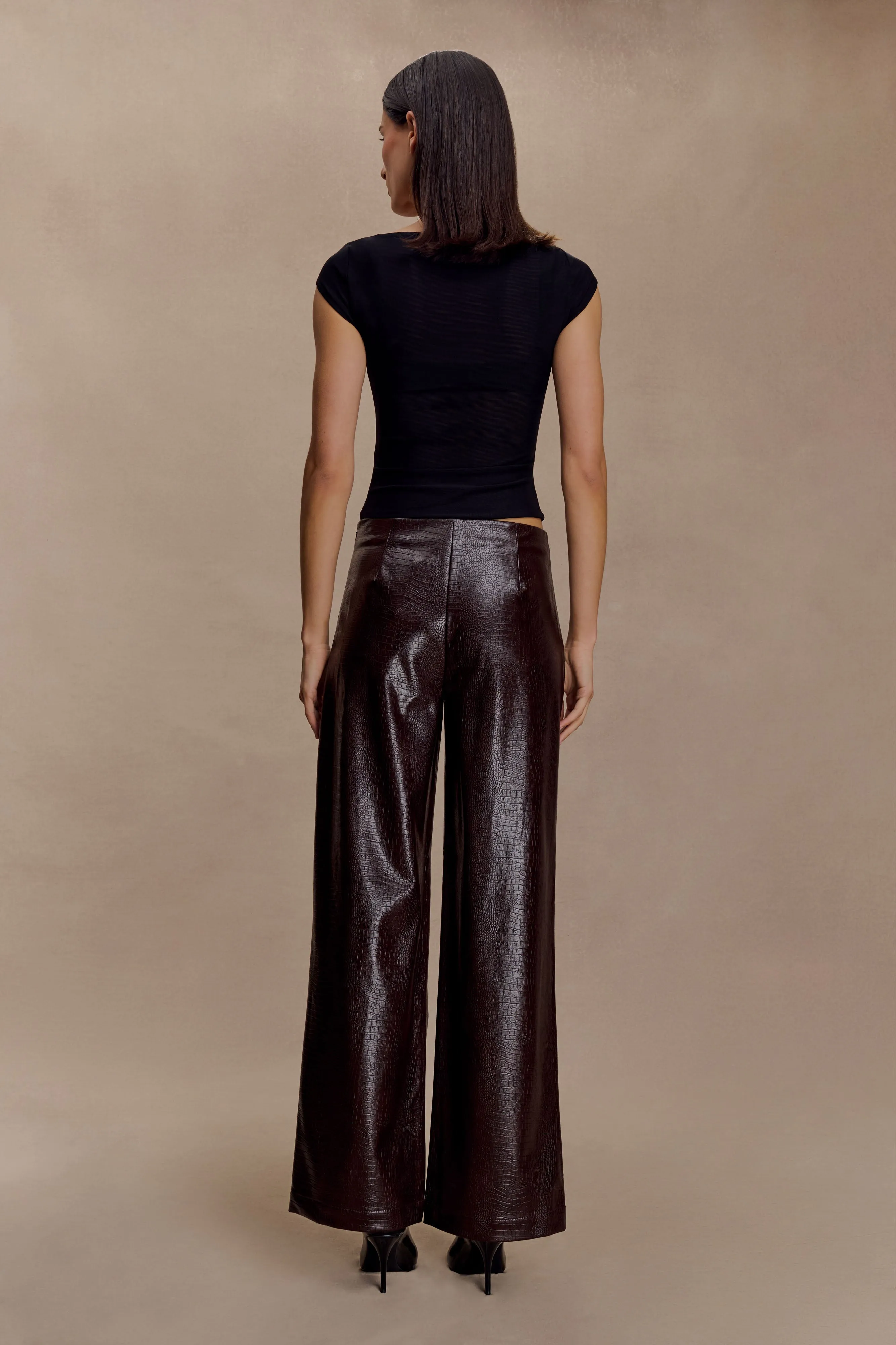 Henry Croc Faux Leather Straight Leg Pants - Dark Chocolate sold by Meshki product image thumbnail 5