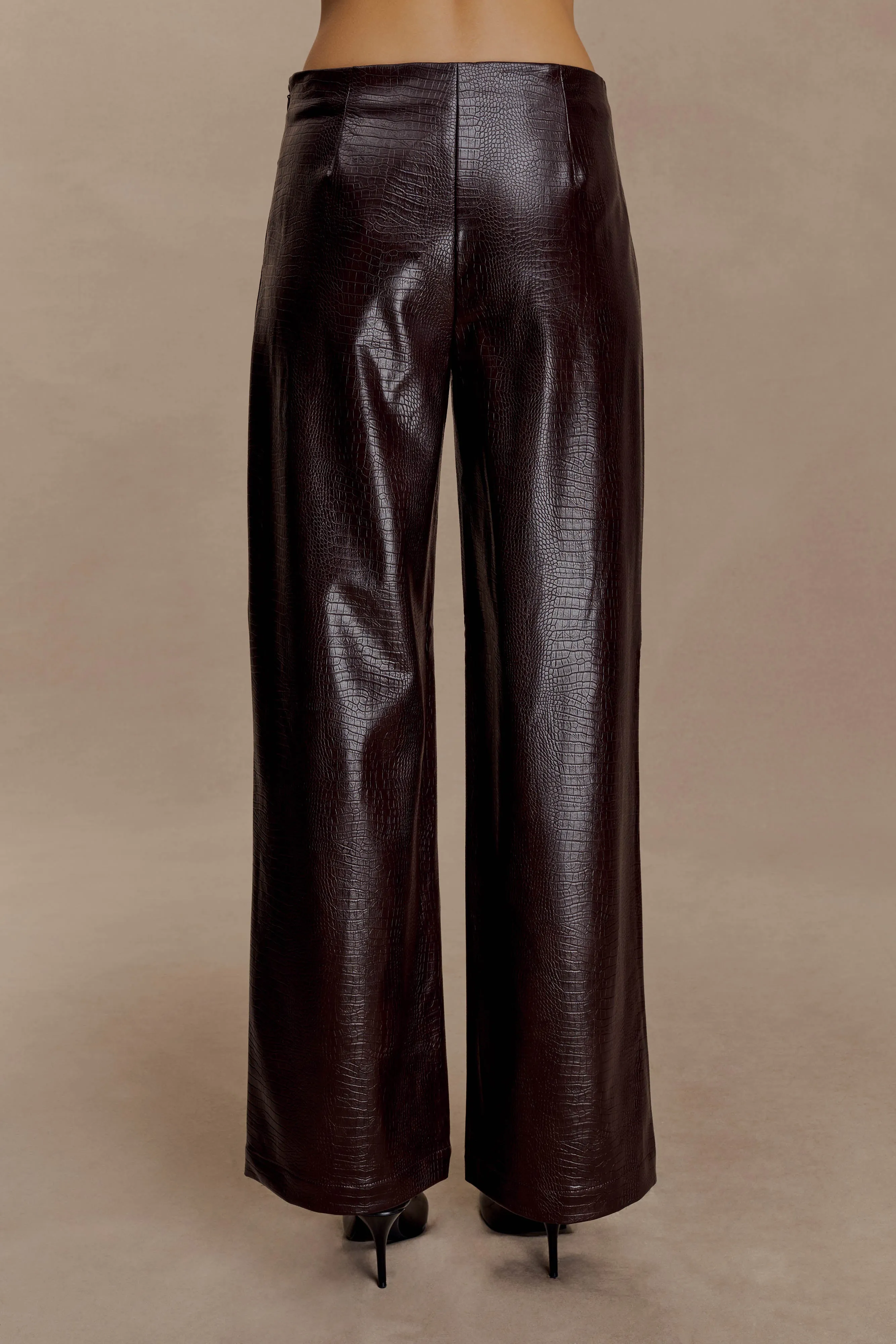 Henry Croc Faux Leather Straight Leg Pants - Dark Chocolate sold by Meshki product image thumbnail 2