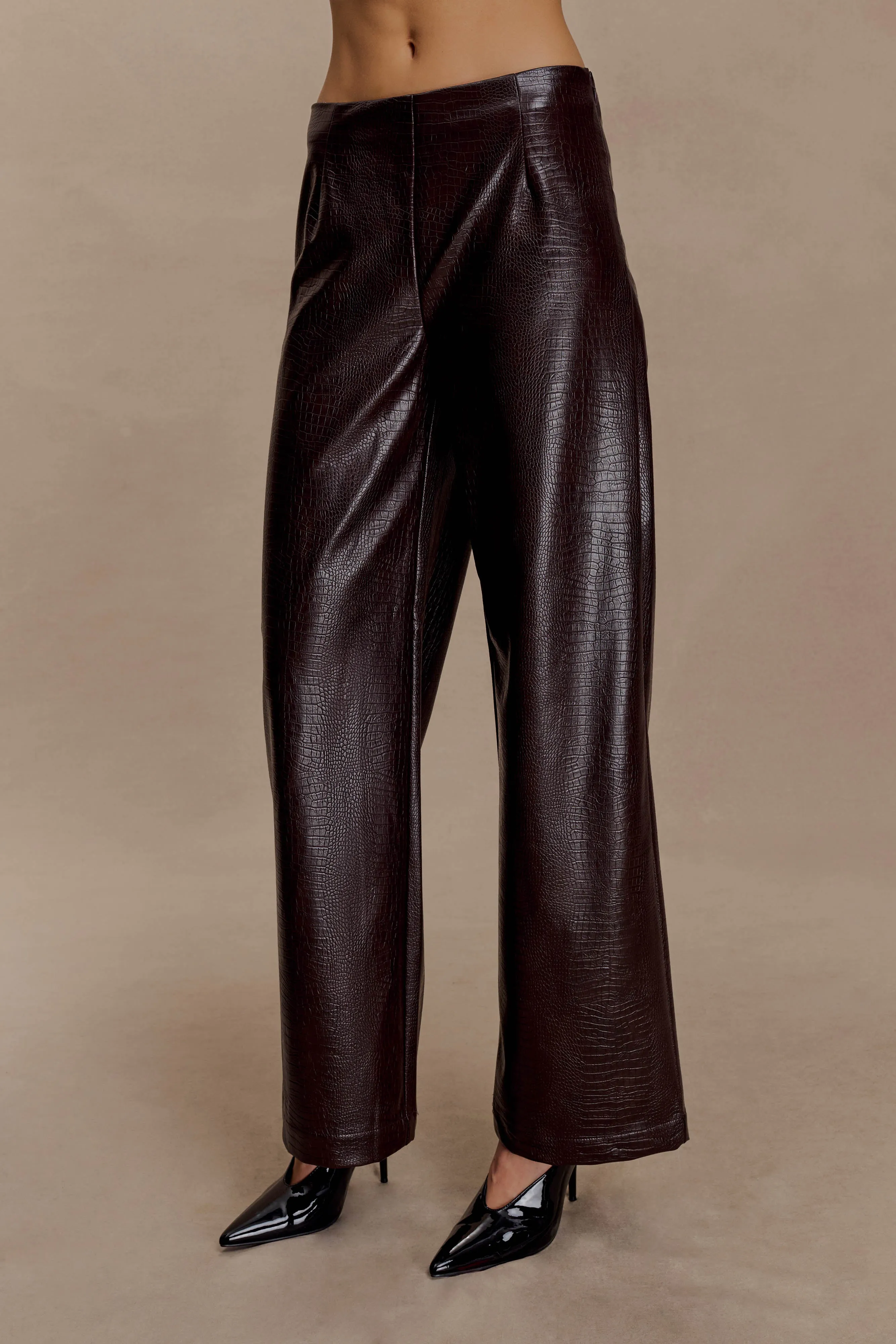 Henry Croc Faux Leather Straight Leg Pants - Dark Chocolate sold by Meshki product image thumbnail 3