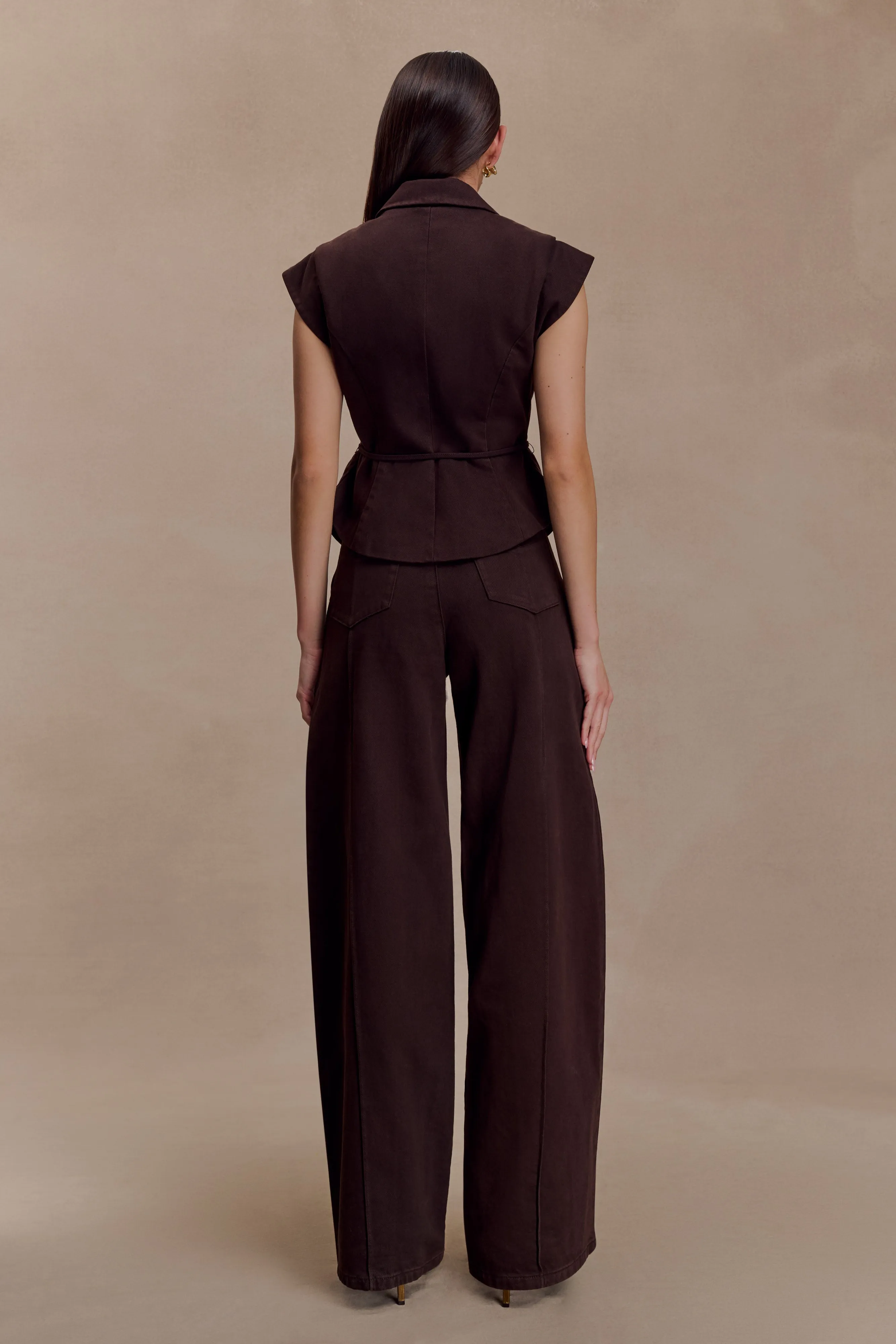 Charley Structured Tie Denim Top - Chocolate sold by Meshki product image thumbnail 5