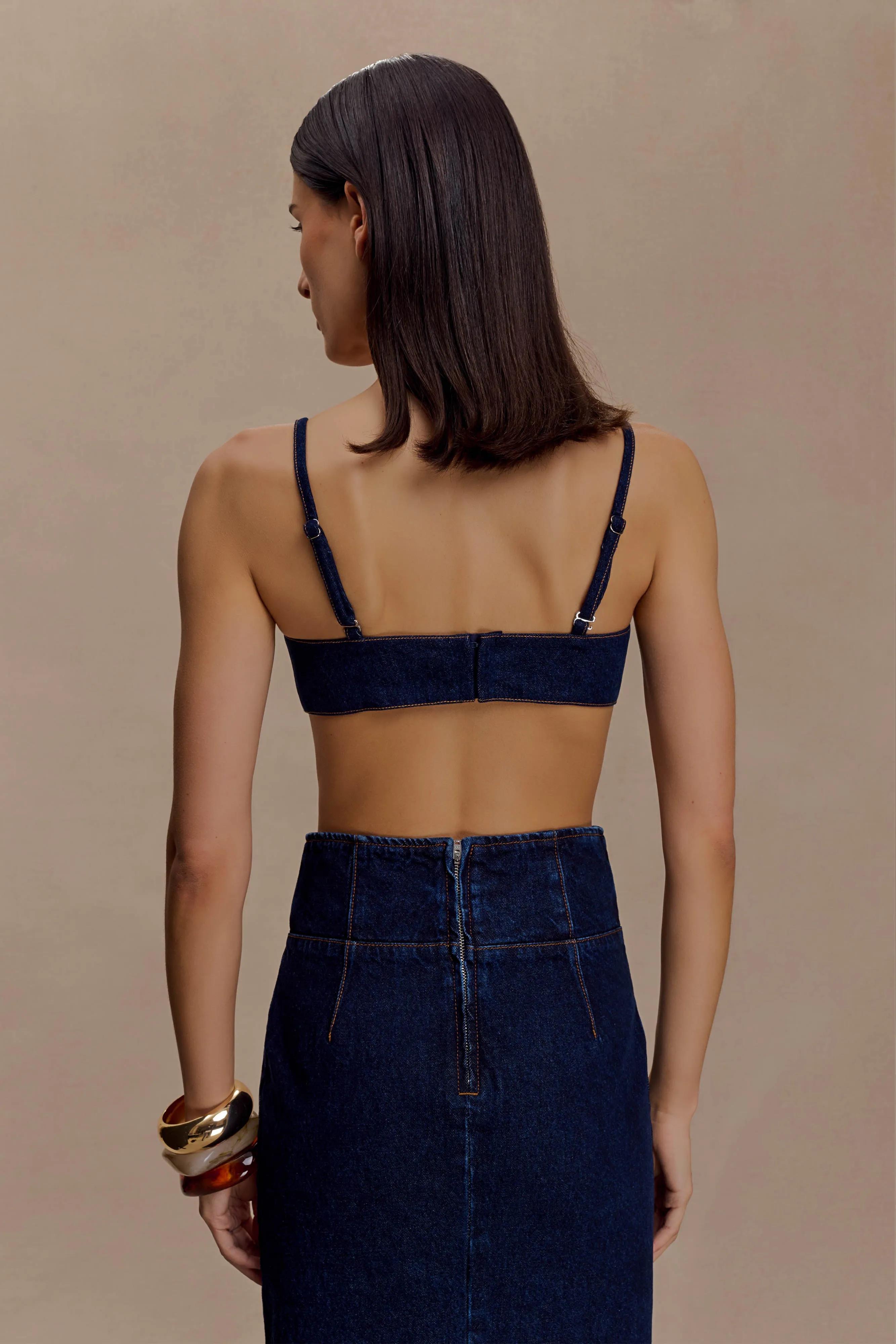 Belle Denim Cropped Bralette - Indigo Blue sold by Meshki product image thumbnail 3