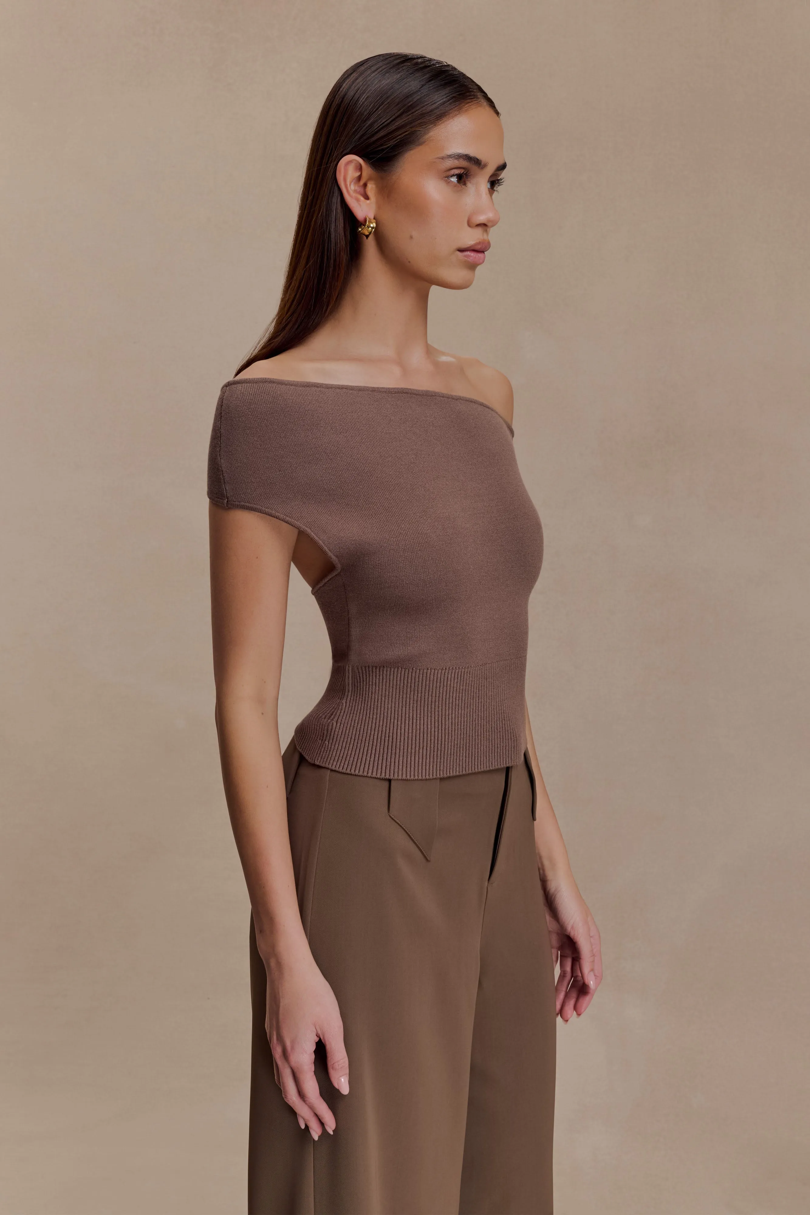 Carley Off Shoulder Knit Top - Cacao Brown sold by Meshki product image thumbnail 3