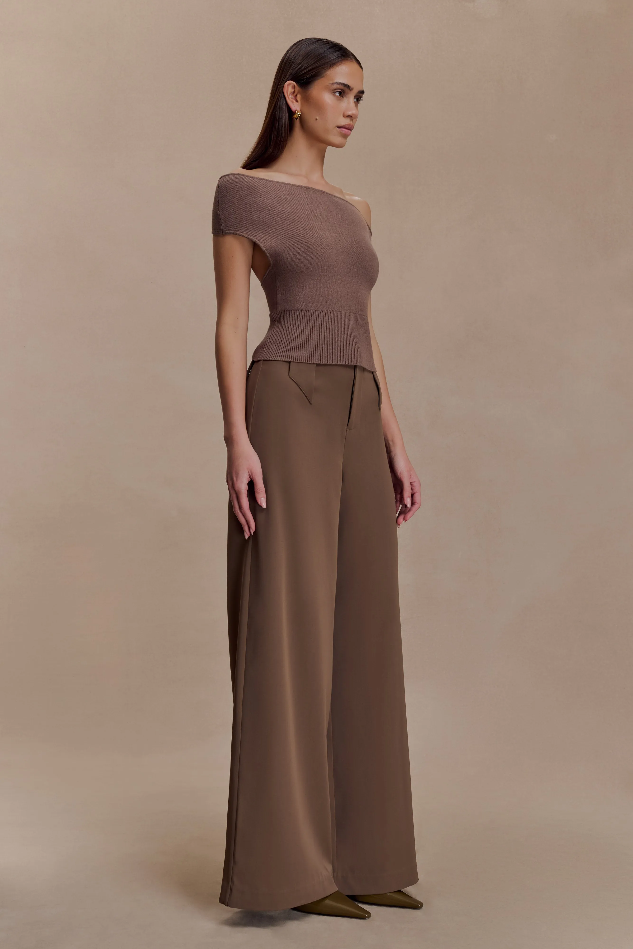 Carley Off Shoulder Knit Top - Cacao Brown sold by Meshki product image thumbnail 4