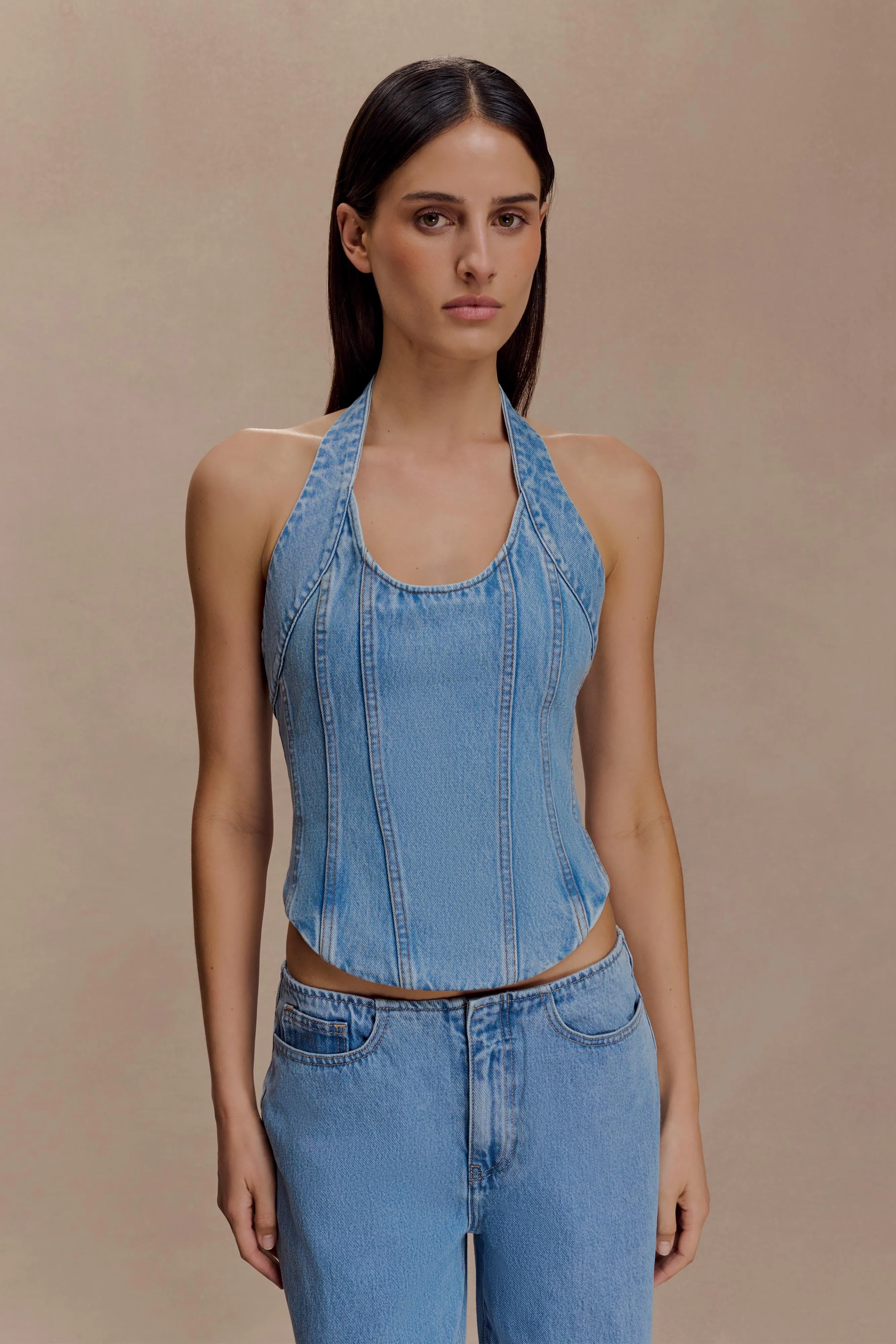 Meadow Denim Corset Halter Top - Classic Blue sold by Meshki product image thumbnail 4