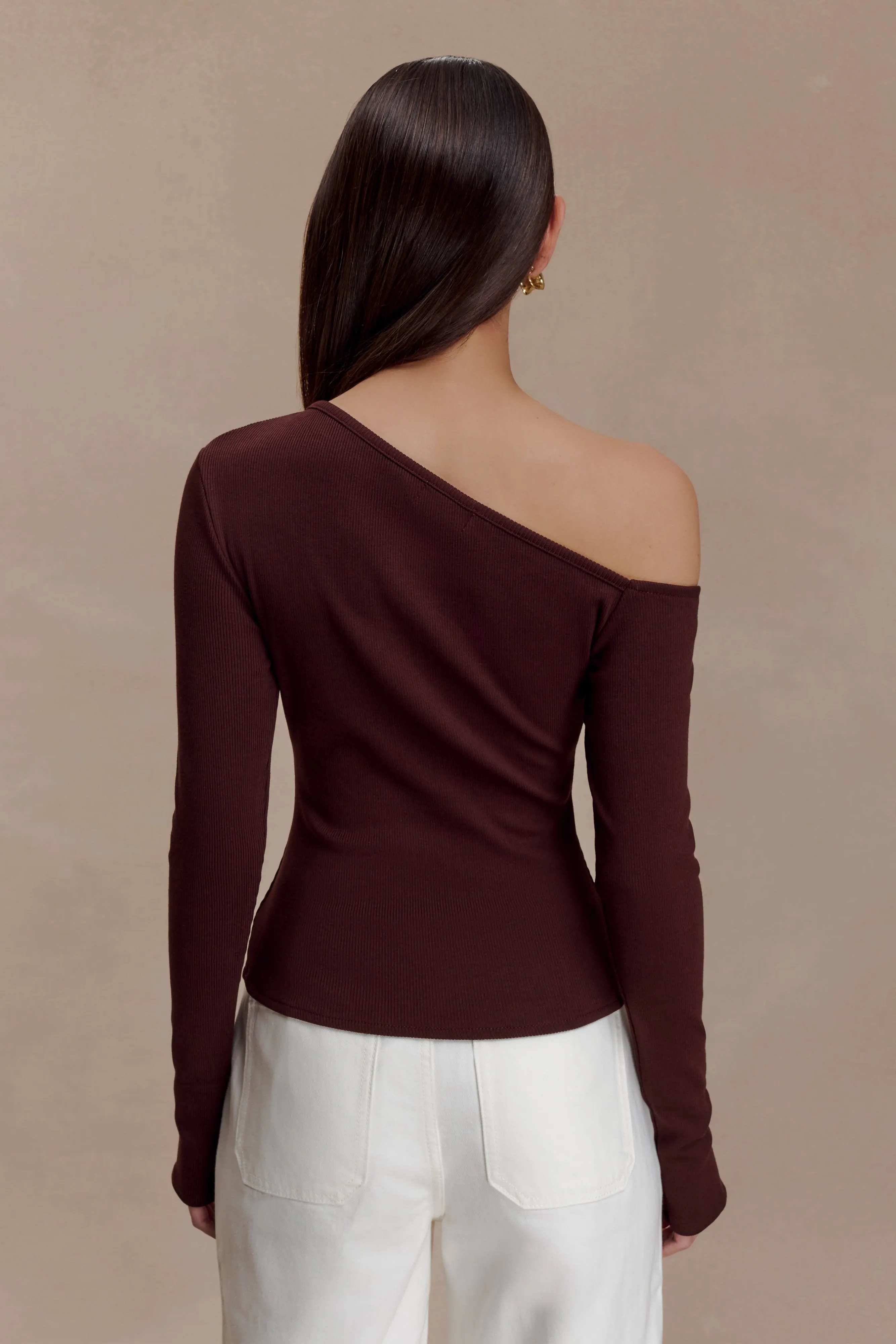Maelle Off Shoulder Long Sleeve Top - Deep Chocolate sold by Meshki product image thumbnail 2