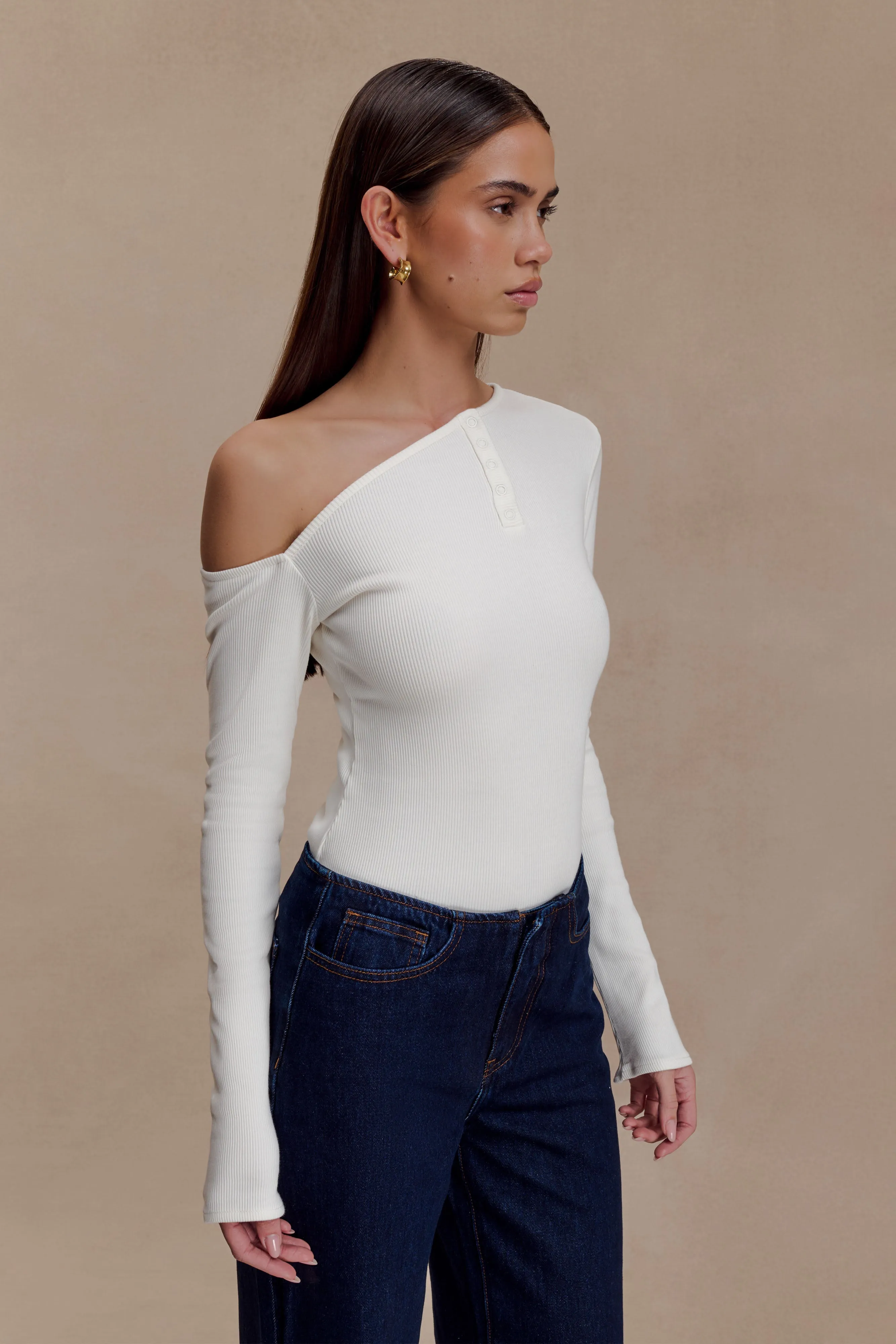 Maelle Off Shoulder Long Sleeve Top - Ivory sold by Meshki product image thumbnail 3