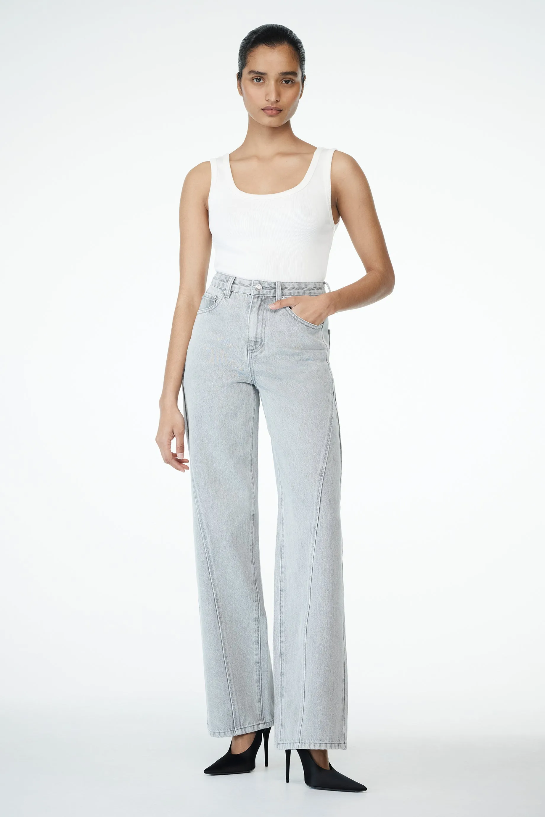 Georgette Mid Rise Paneled Denim Jeans - Grey sold by Meshki product image thumbnail 3