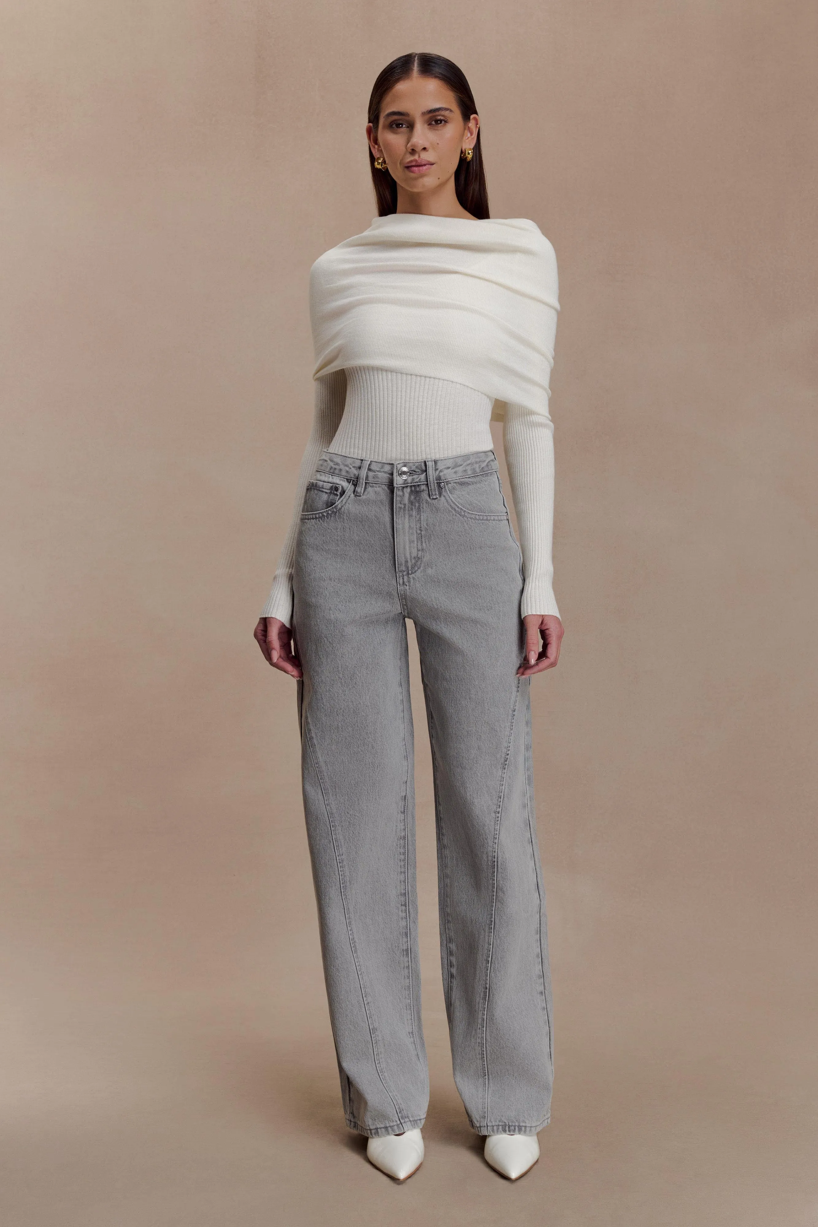 Georgette Mid Rise Paneled Denim Jeans - Grey sold by Meshki