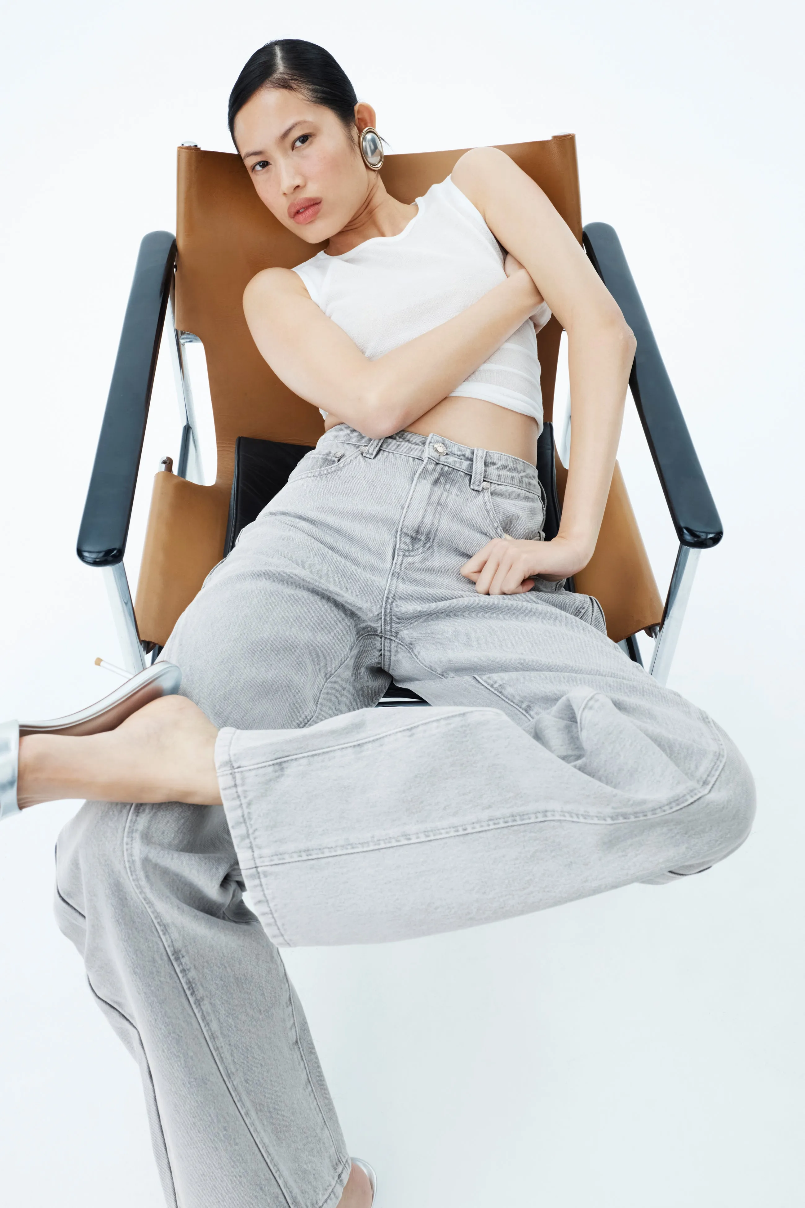 Georgette Mid Rise Paneled Denim Jeans - Grey sold by Meshki product image thumbnail 2