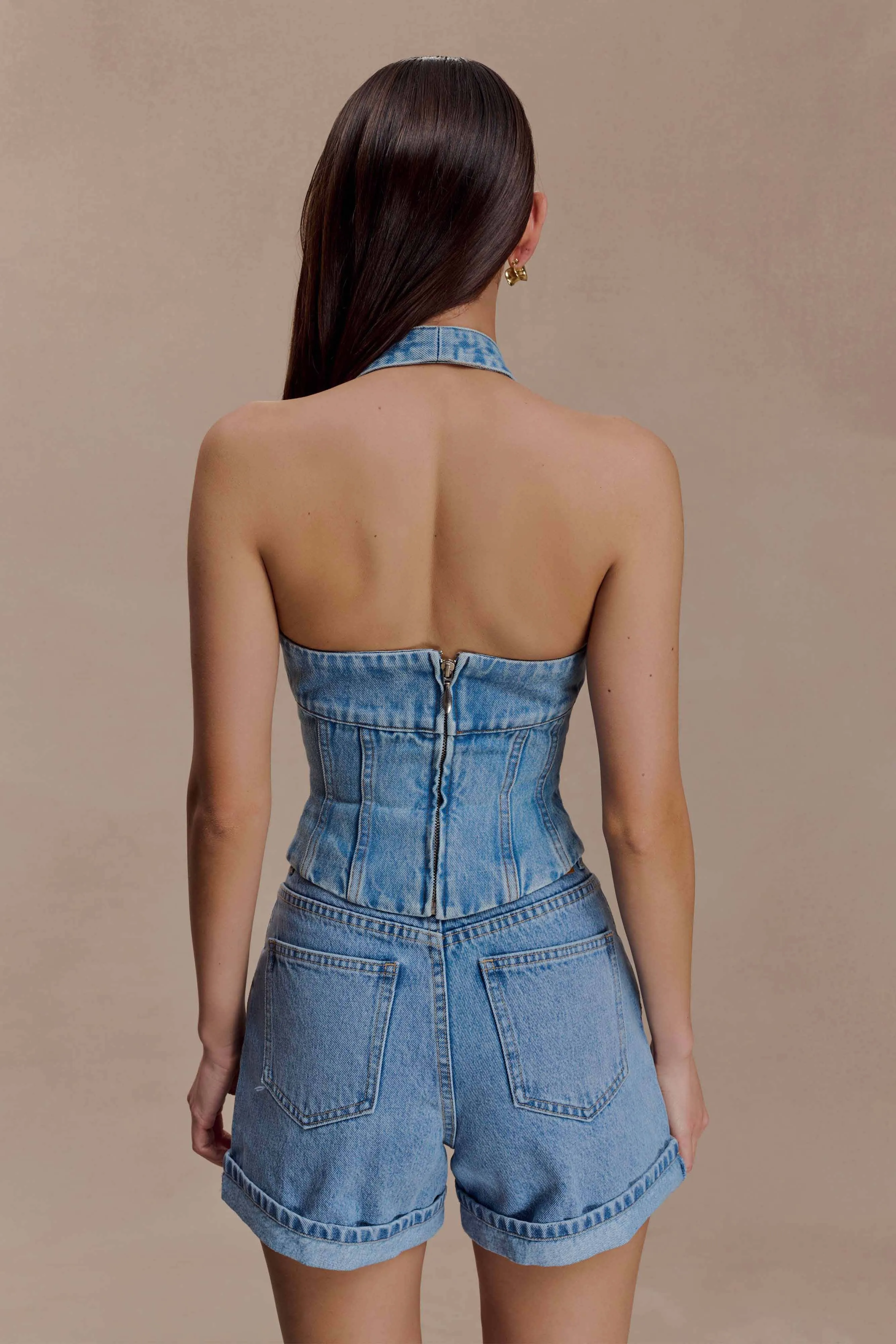 Carlene Cuffed Denim Shorts - Classic Blue sold by Meshki product image thumbnail 4