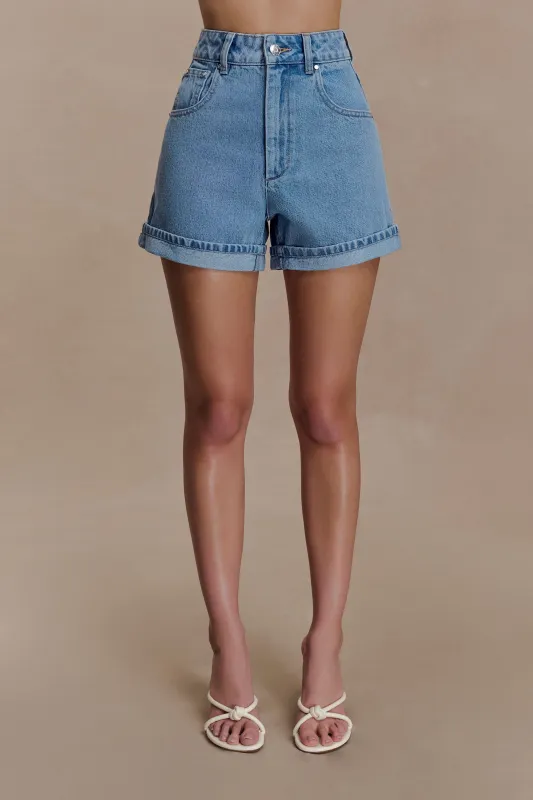 Carlene Cuffed Denim Shorts - Classic Blue sold by Meshki