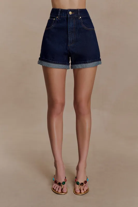 Carlene Cuffed Denim Shorts - Indigo Blue sold by Meshki