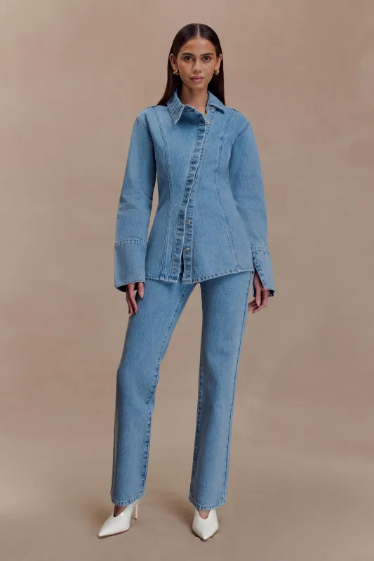 Janine High Waisted Straight Leg Jeans - Classic Blue sold by Meshki