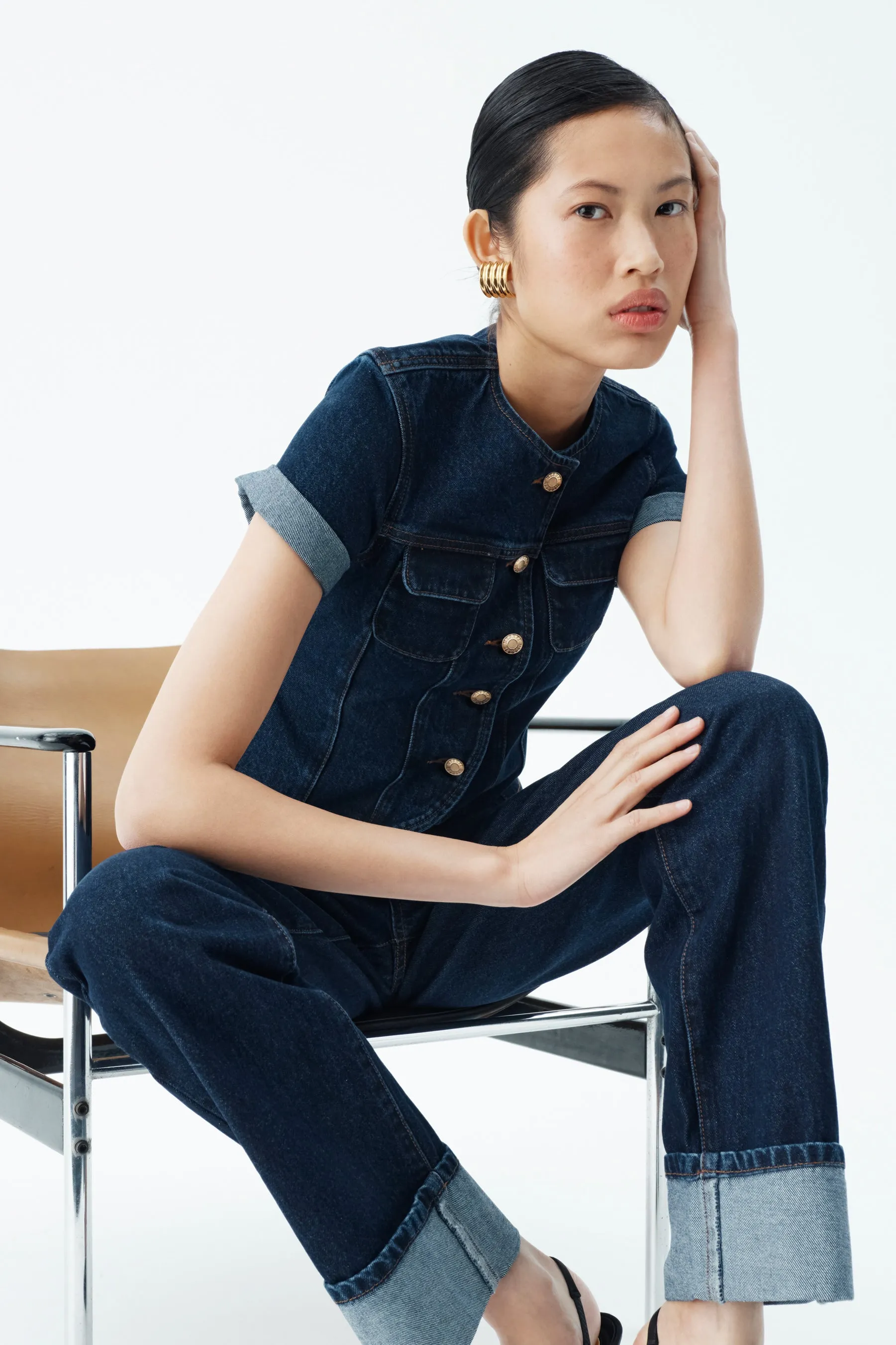 Marge Fitted Denim Short Sleeve Top - Indigo Blue sold by Meshki product image thumbnail 2