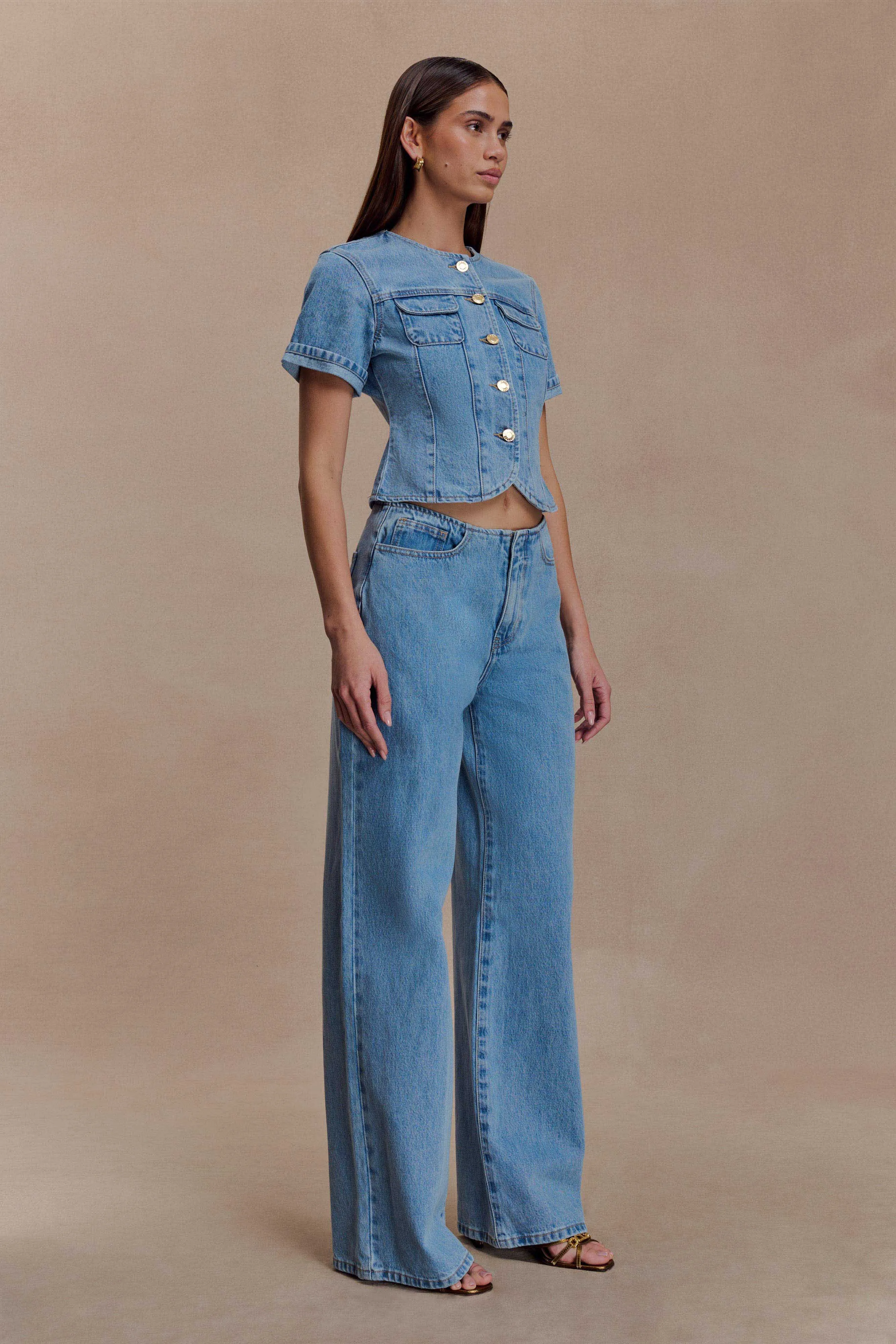 Marge Fitted Denim Short Sleeve Top - Classic Blue sold by Meshki product image thumbnail 4