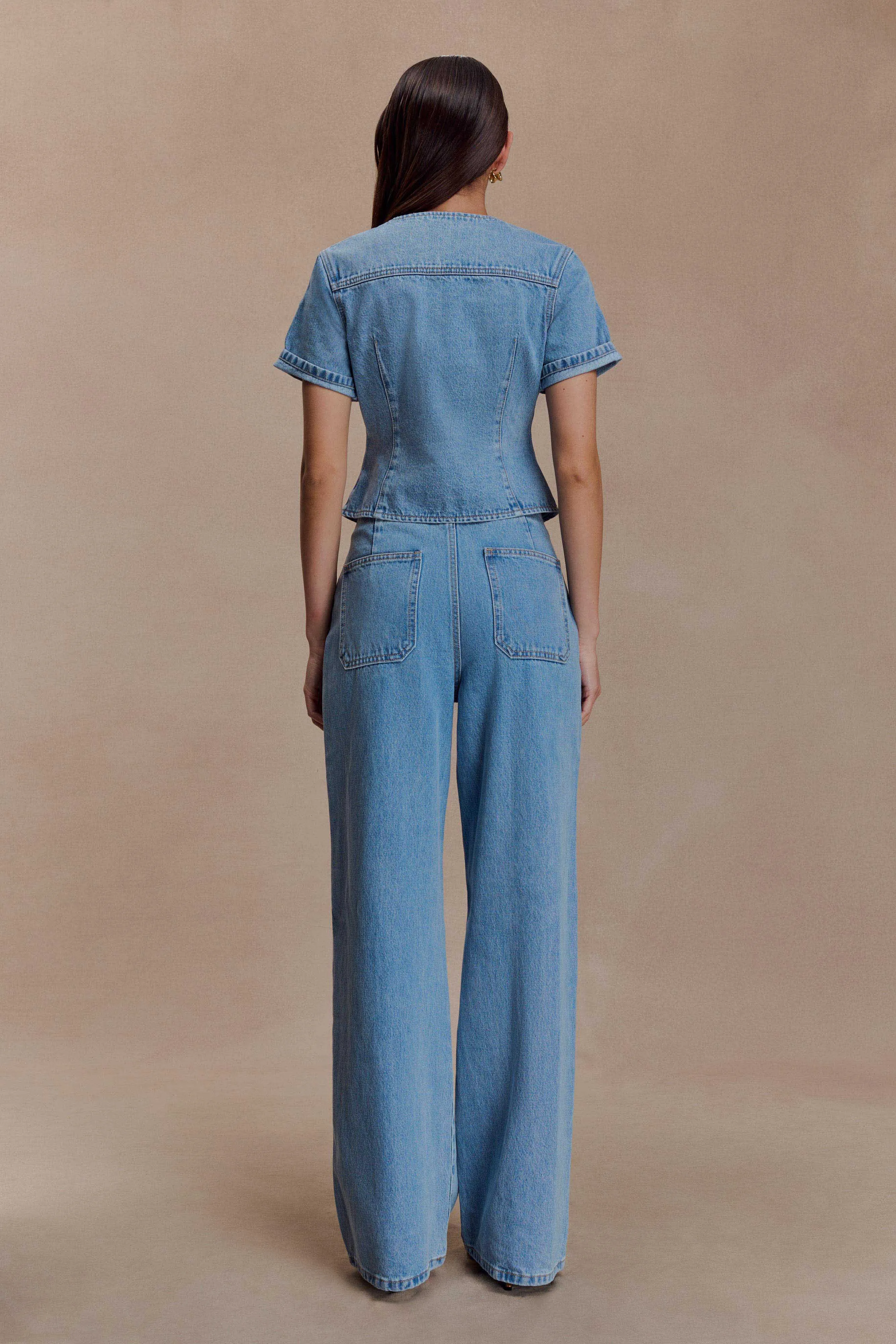 Marge Fitted Denim Short Sleeve Top - Classic Blue sold by Meshki product image thumbnail 5