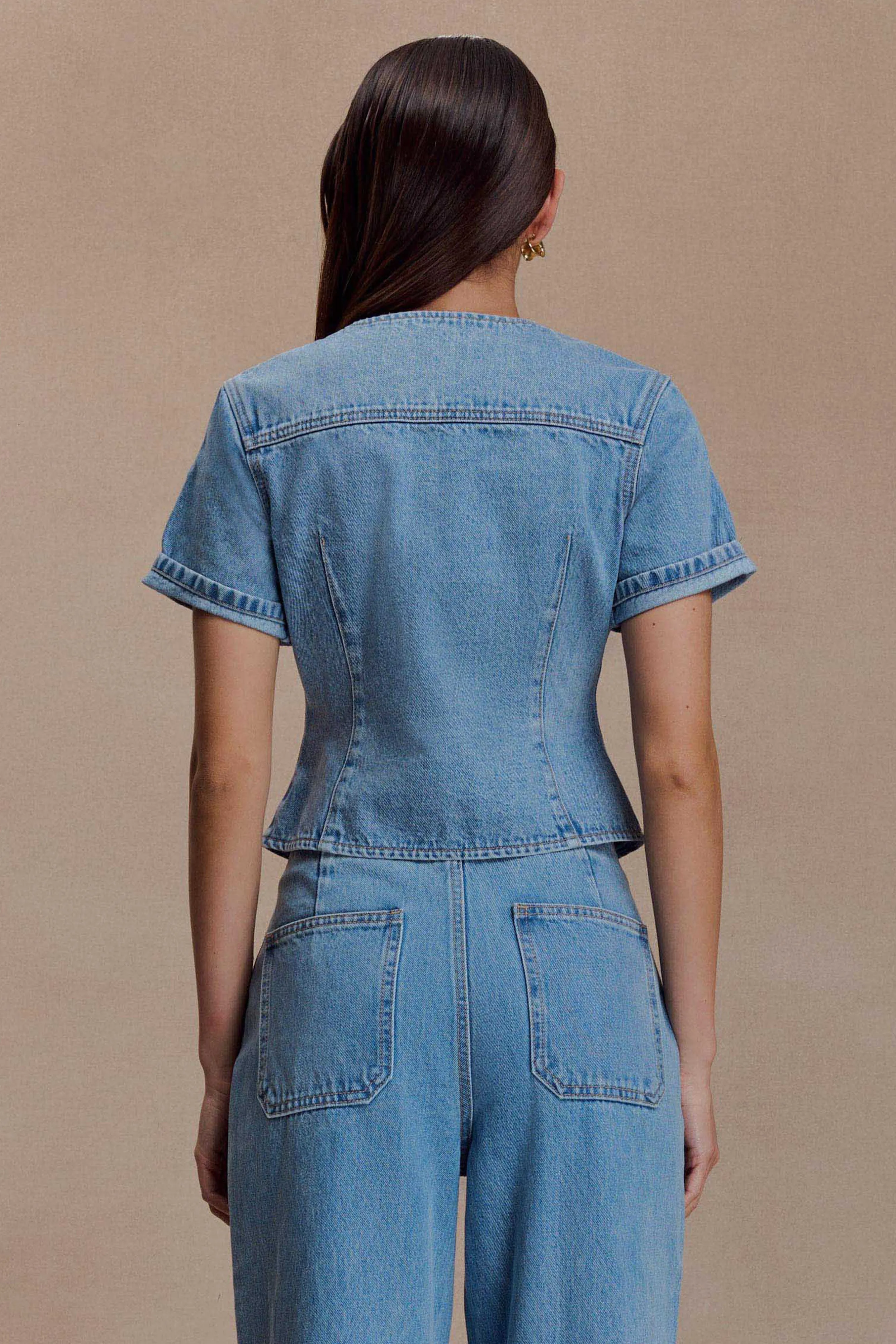 Marge Fitted Denim Short Sleeve Top - Classic Blue sold by Meshki product image thumbnail 2