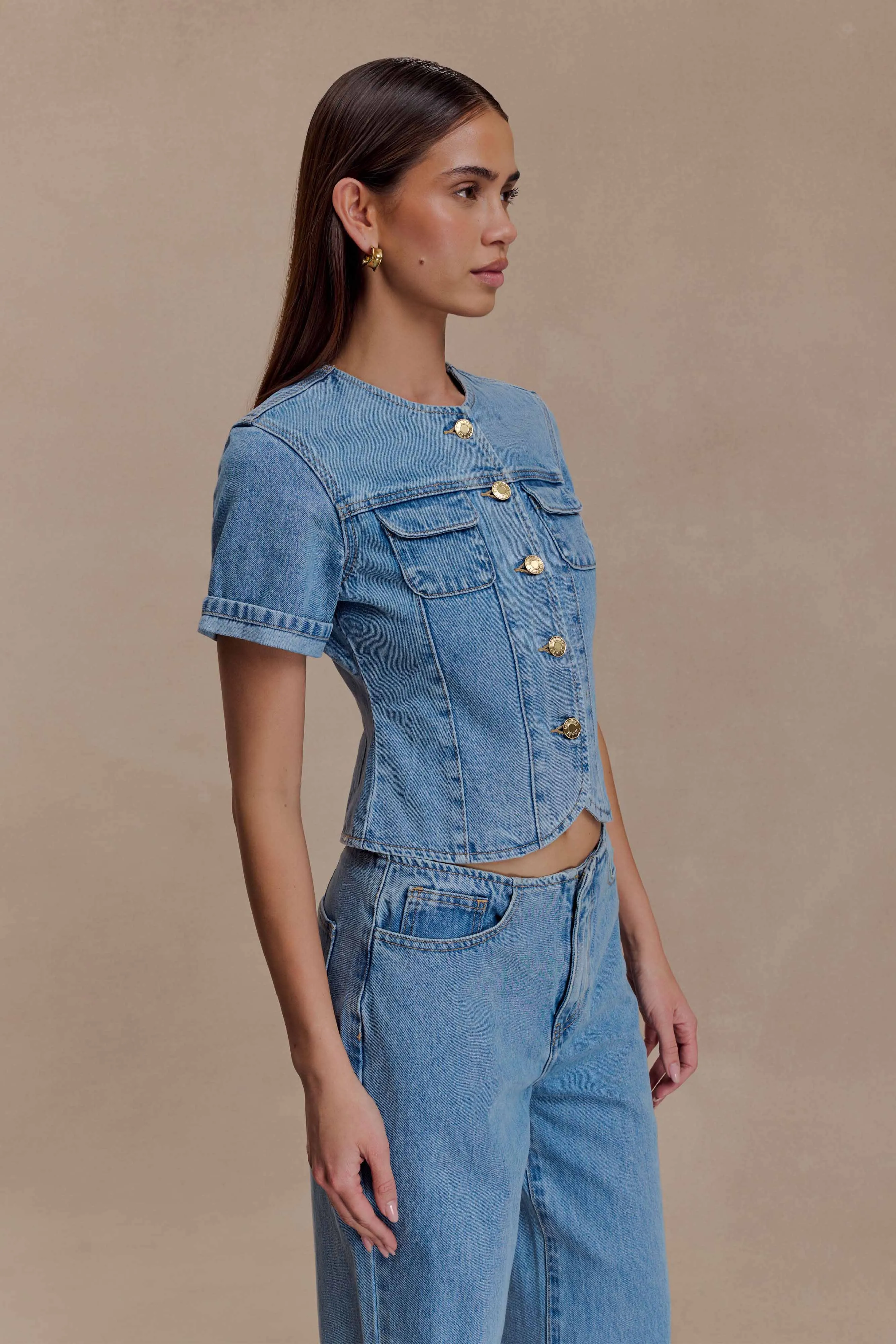 Marge Fitted Denim Short Sleeve Top - Classic Blue sold by Meshki product image thumbnail 3