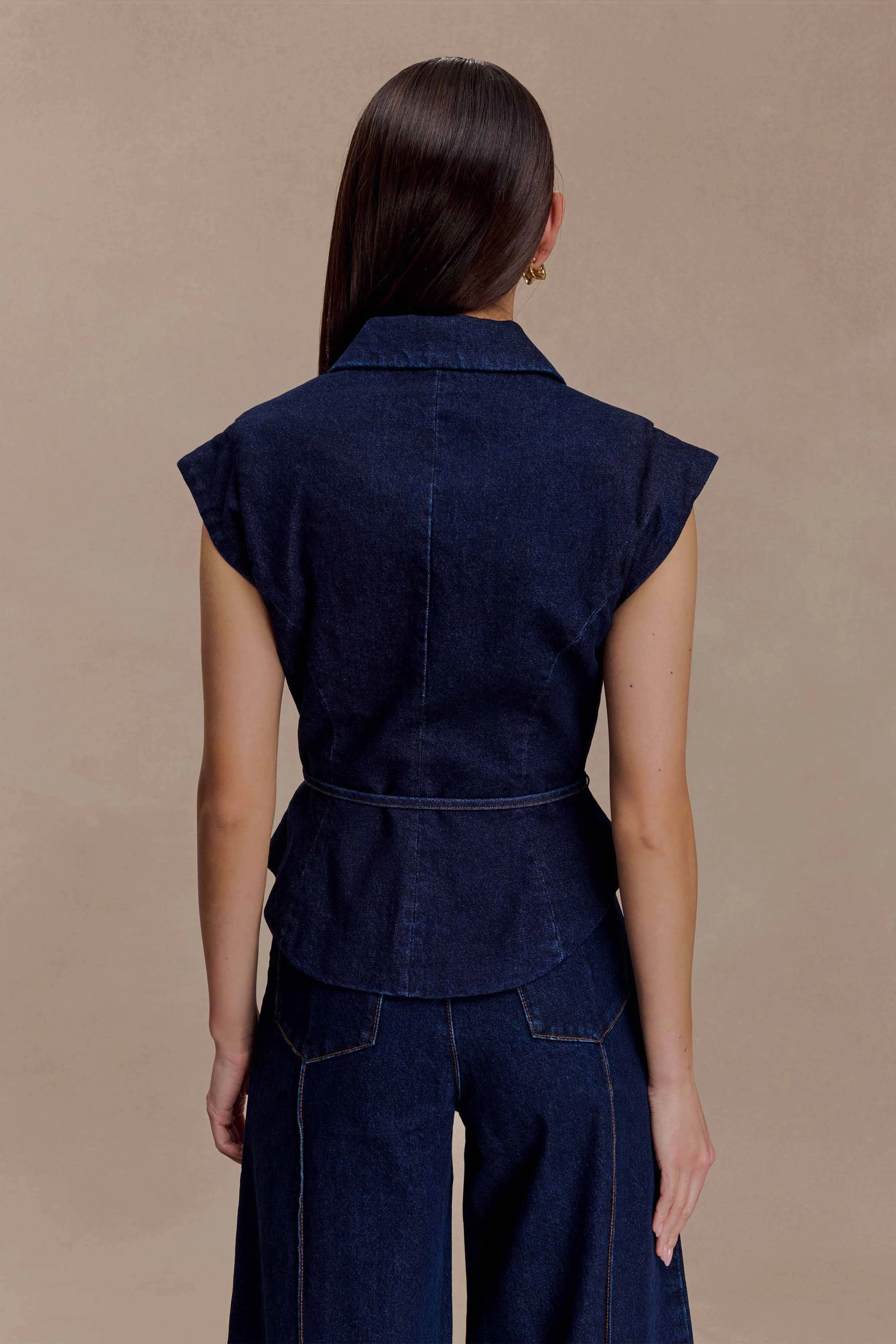Charley Structured Tie Denim Top - Indigo Blue sold by Meshki product image thumbnail 2
