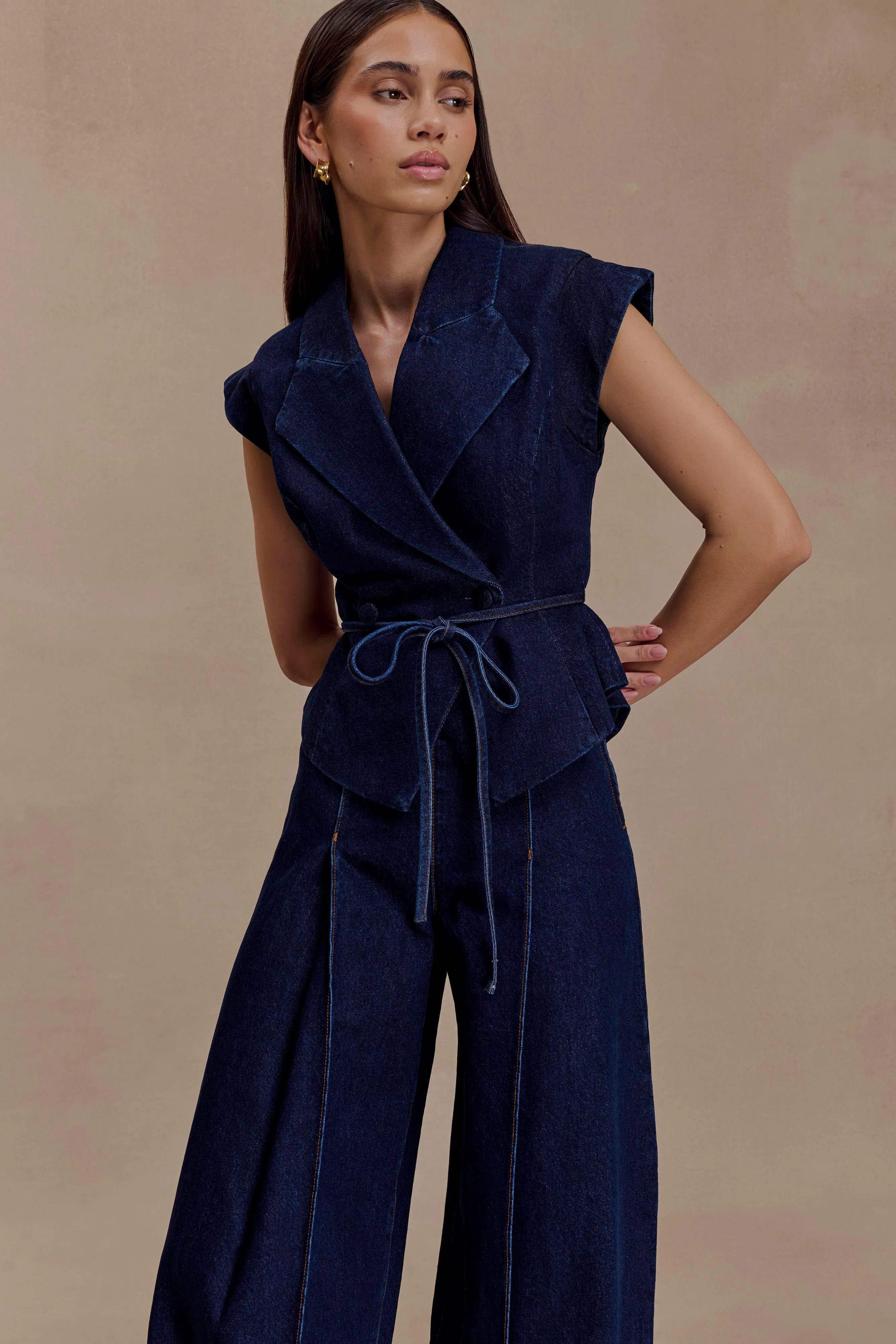 Charley Structured Tie Denim Top - Indigo Blue sold by Meshki product image thumbnail 3