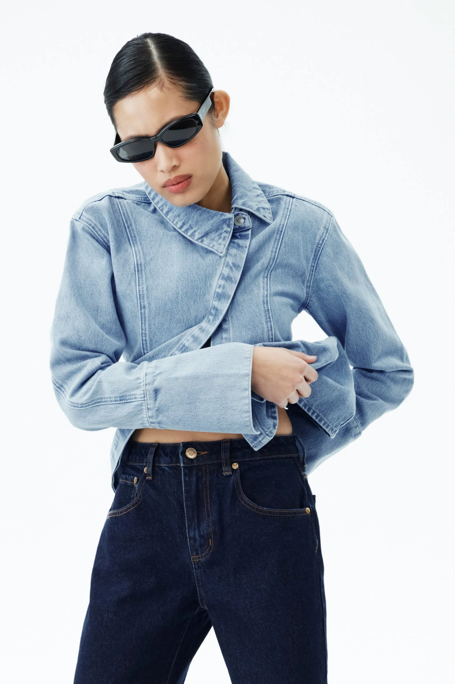 Jericho Asymmetrical Denim Shirt - Classic Blue sold by Meshki product image thumbnail 2