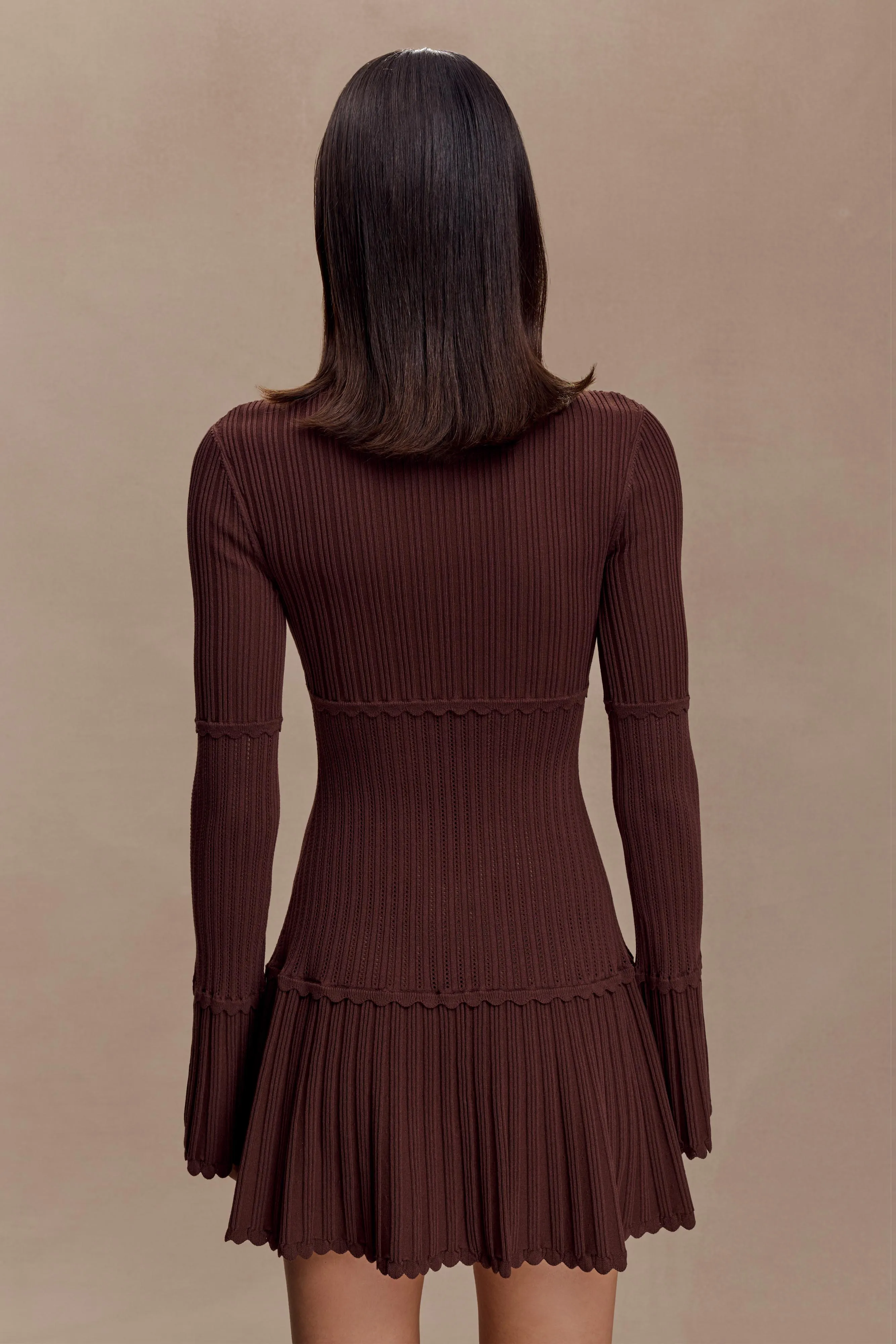 Adena Pointelle Knit Mini Dress - Chocolate sold by Meshki product image thumbnail 2