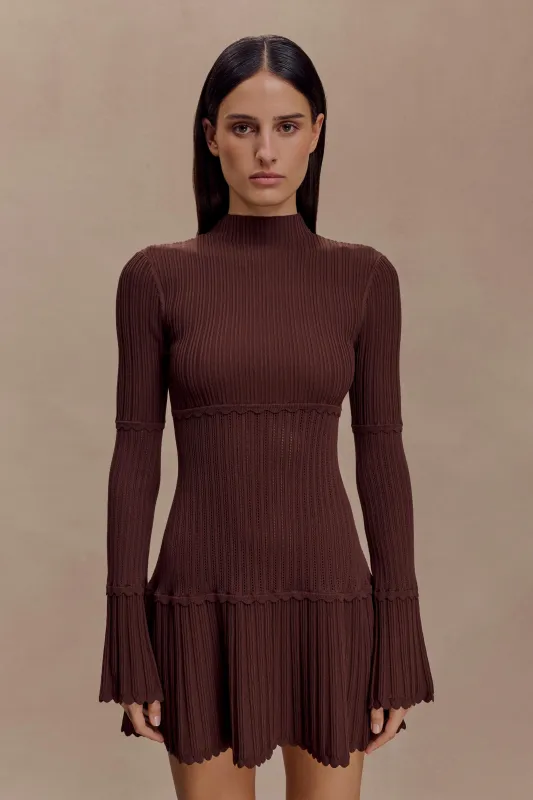 Adena Pointelle Knit Mini Dress - Chocolate sold by Meshki