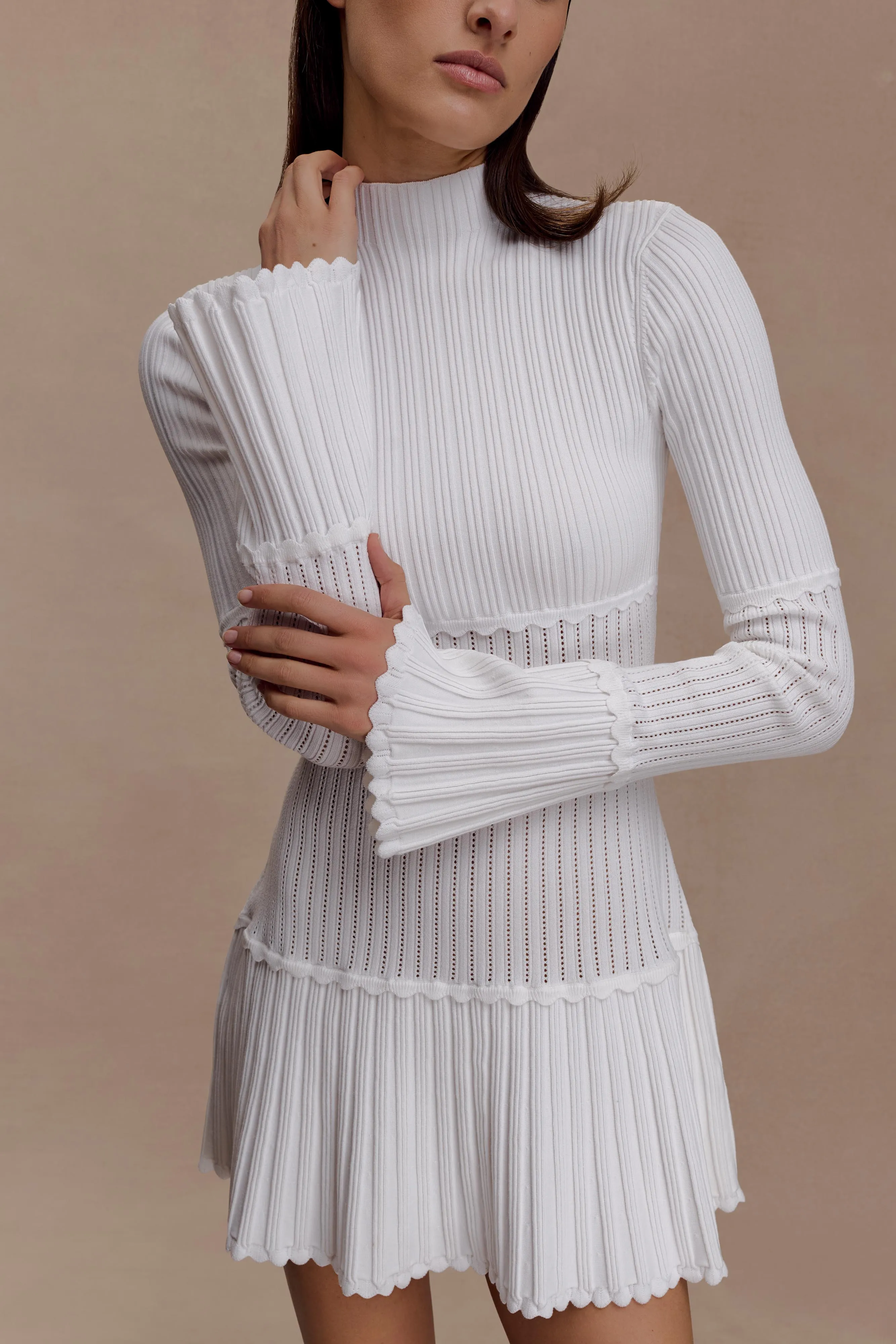 Adena Pointelle Knit Mini Dress - Ivory sold by Meshki product image thumbnail 3