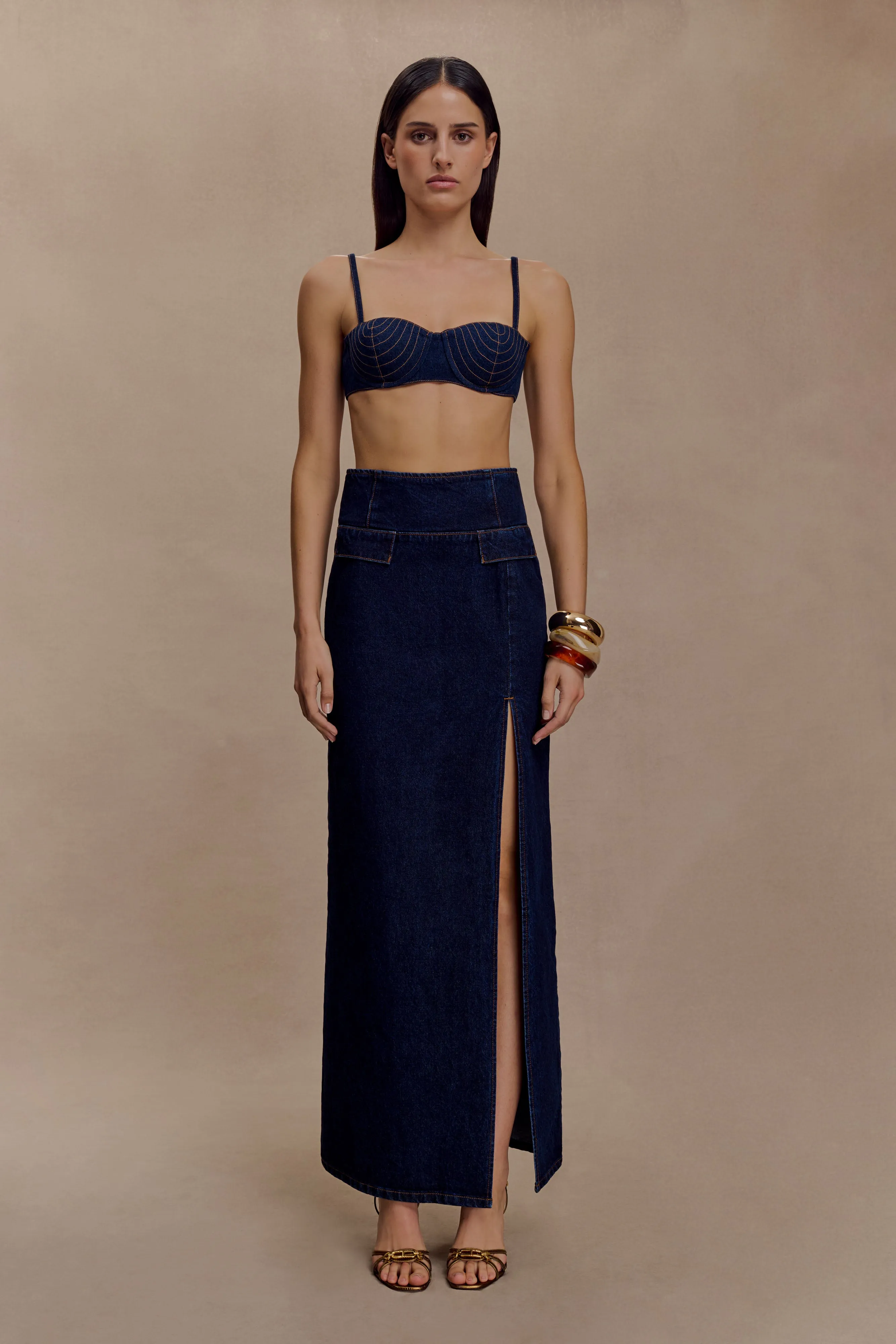 Maylena High Rise Denim Maxi Skirt - Indigo Blue sold by Meshki