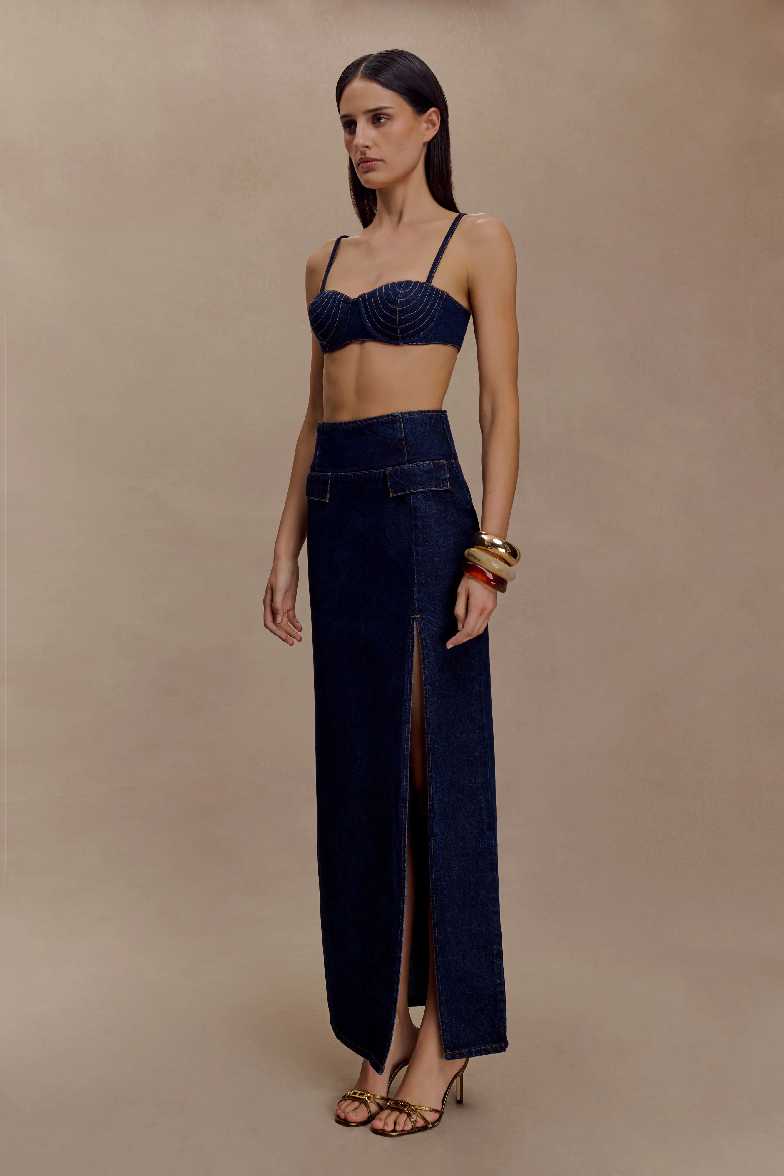 Maylena High Rise Denim Maxi Skirt - Indigo Blue sold by Meshki product image thumbnail 5